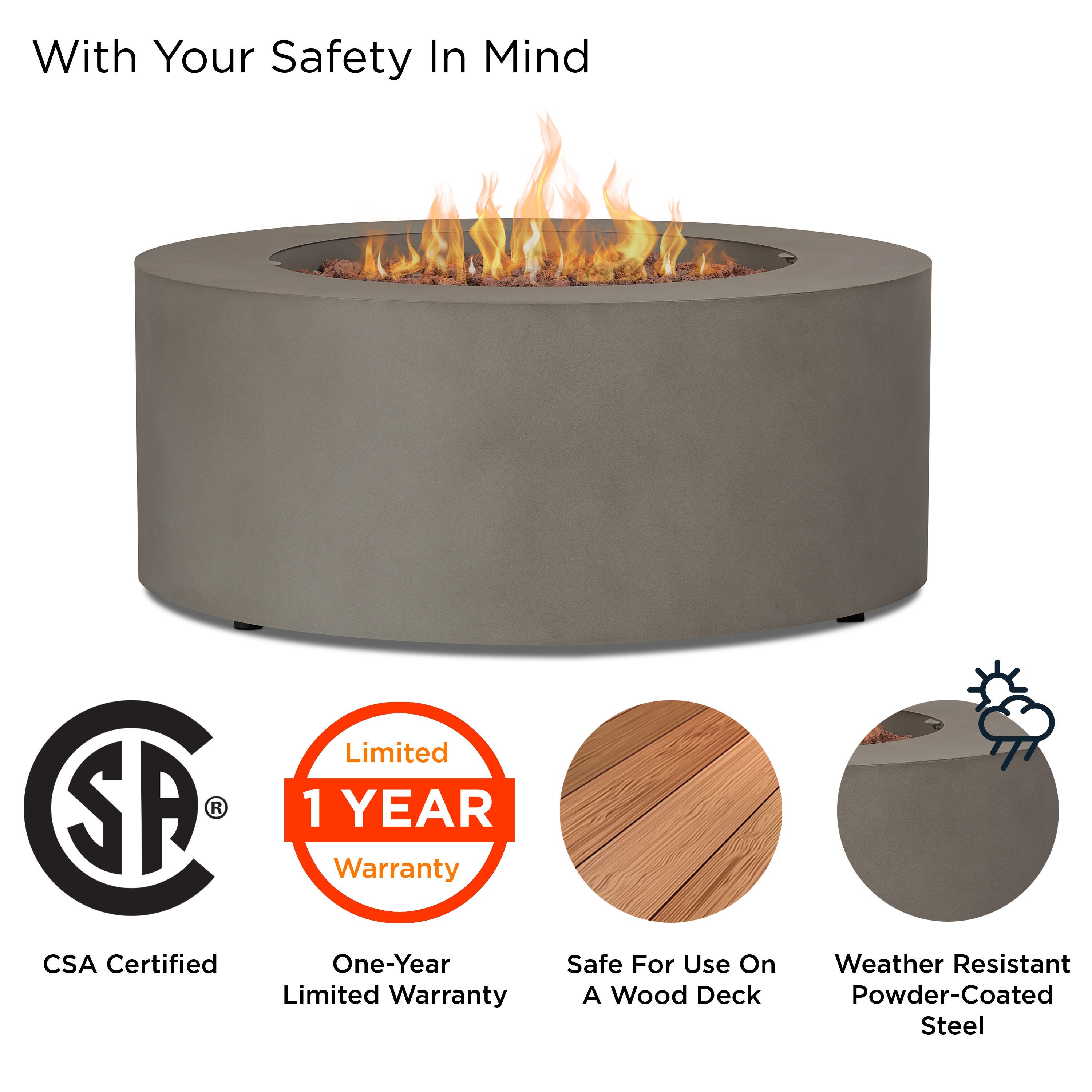 Real Flame Aegean Outdoor Round Fire Pit Table, Mist Gray, large