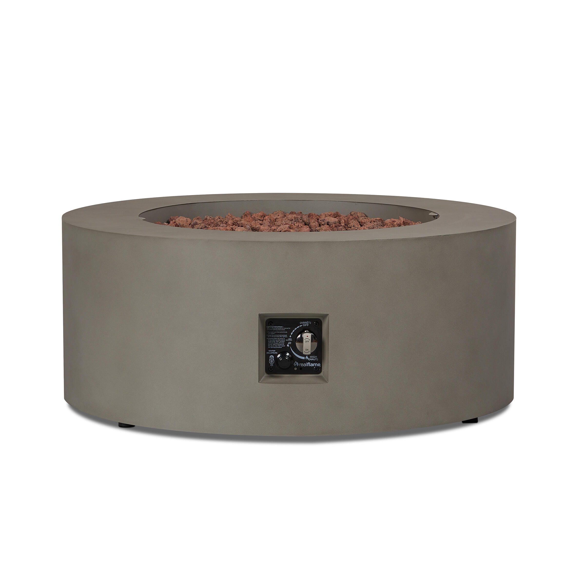 Real Flame Aegean Outdoor Round Fire Pit Table, Mist Gray, large