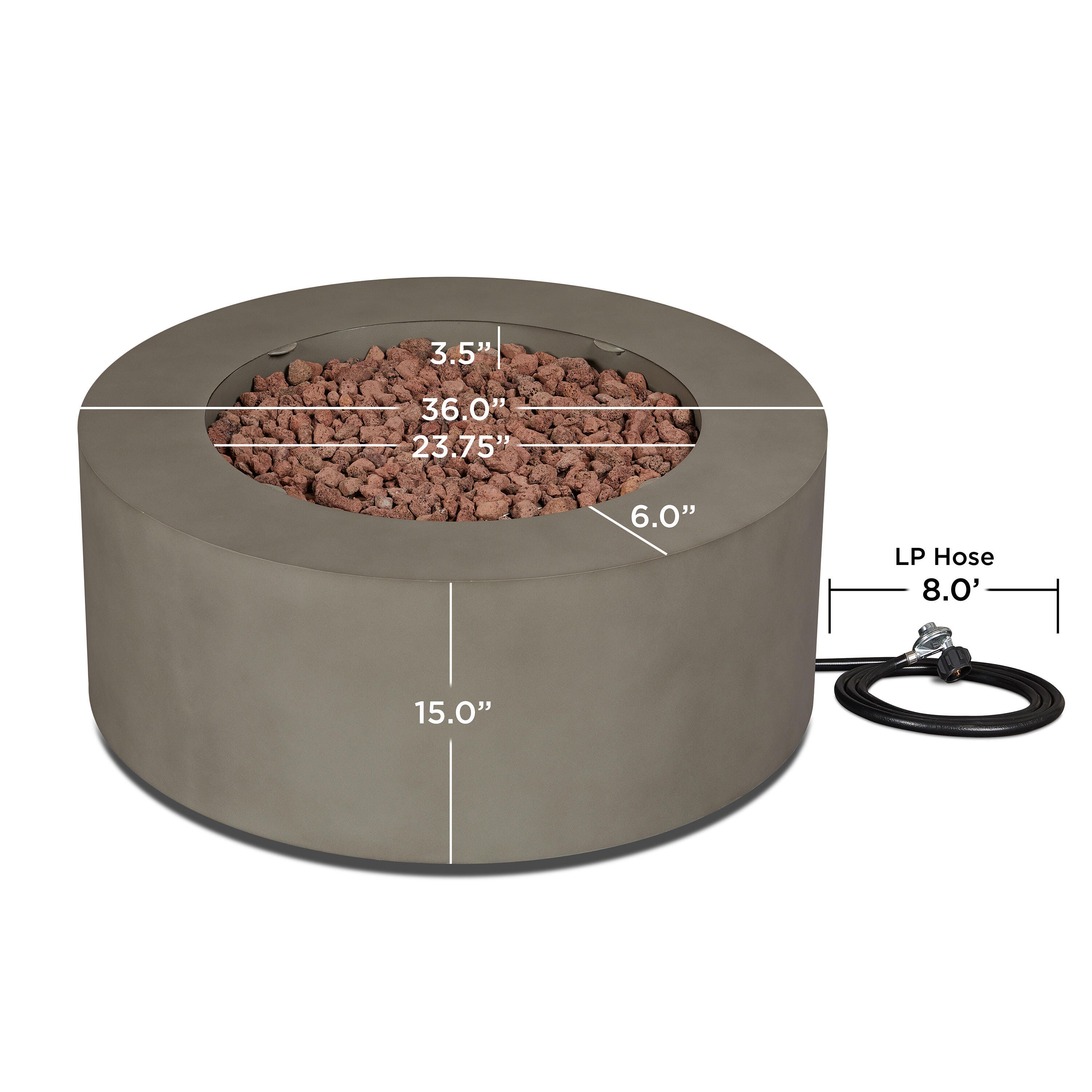 Real Flame Aegean Outdoor Round Fire Pit Table, Mist Gray, large