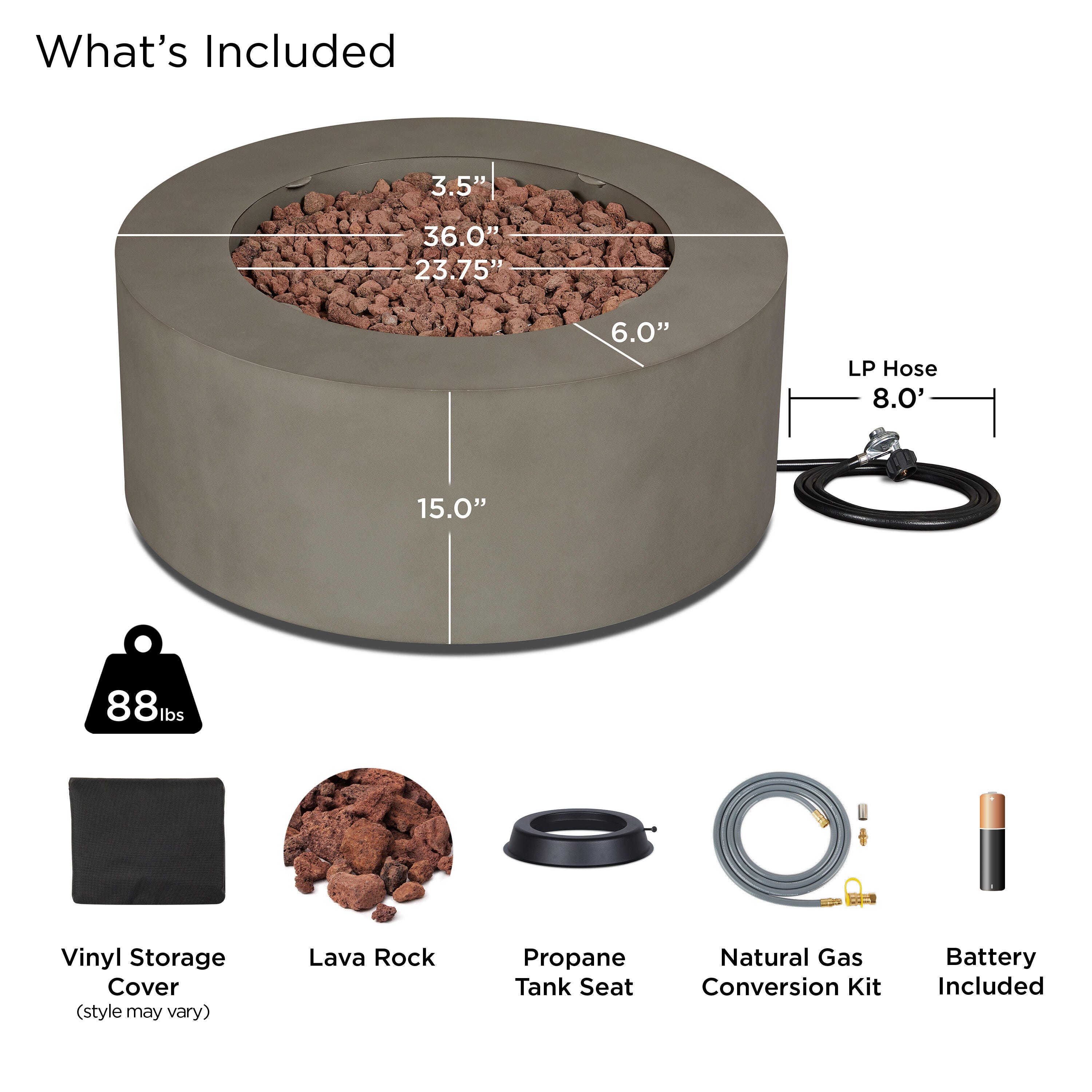 Real Flame Aegean Outdoor Round Fire Pit Table, Mist Gray, large