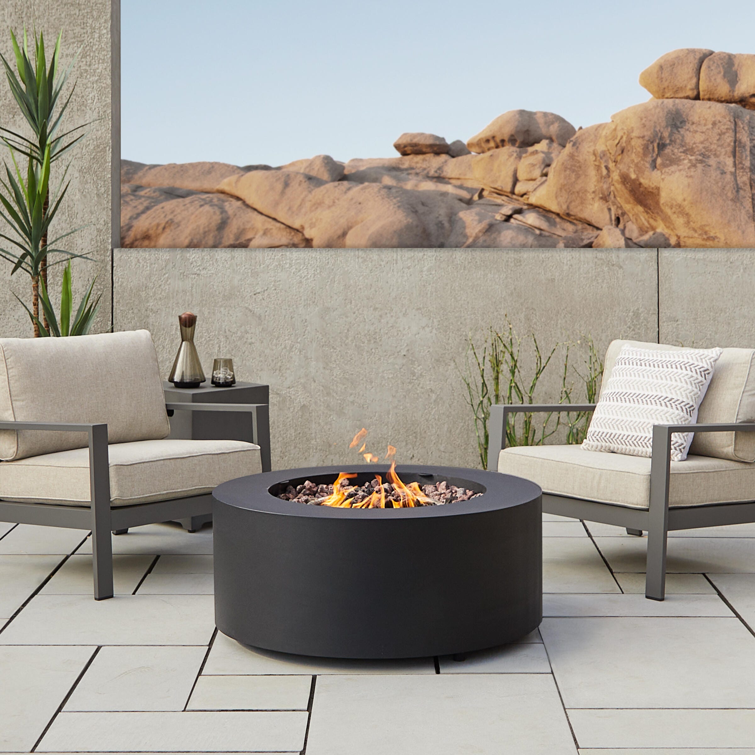 Real Flame Aegean Outdoor Round Fire Pit Table, Black, rollover