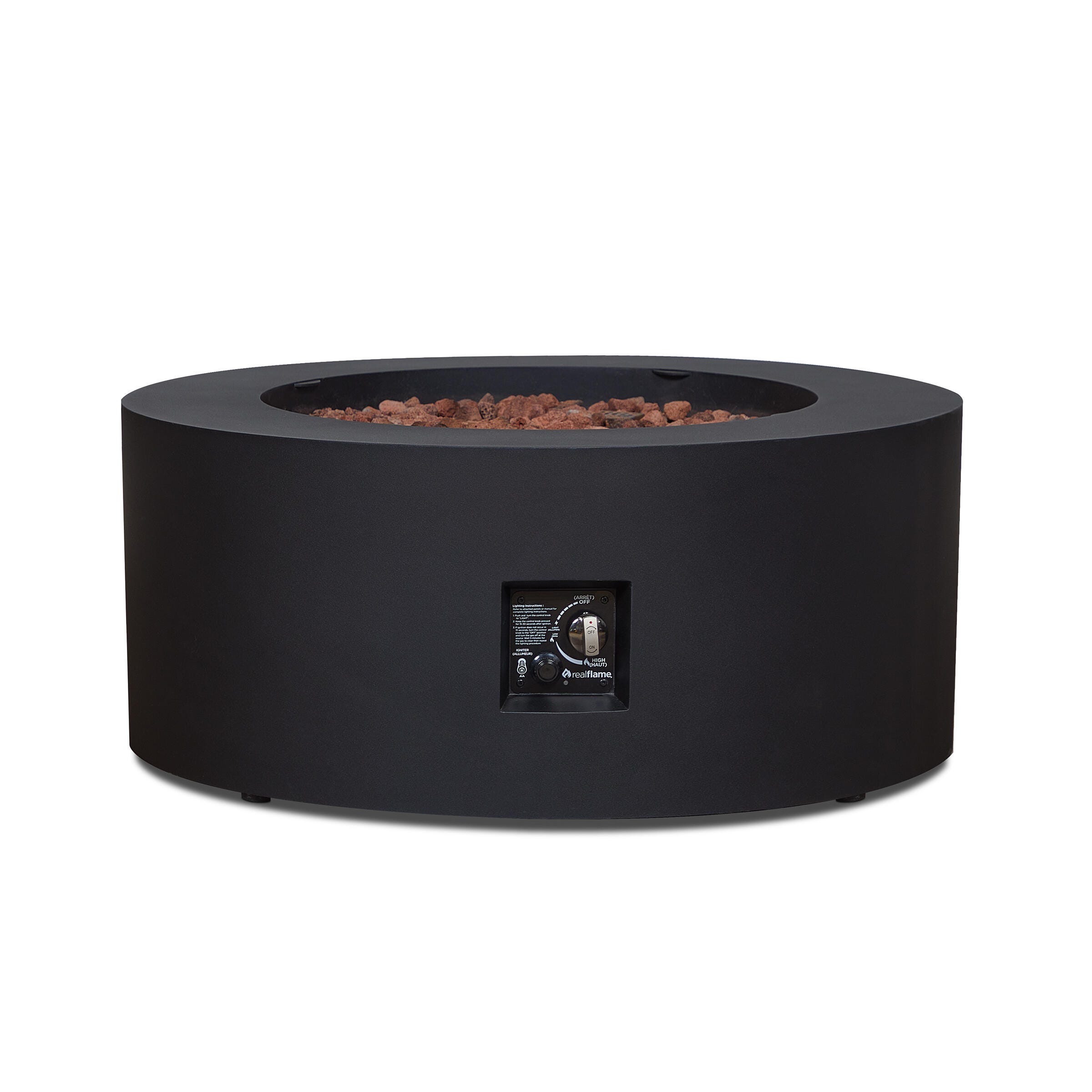 Real Flame Aegean Outdoor Round Fire Pit Table, Black, large