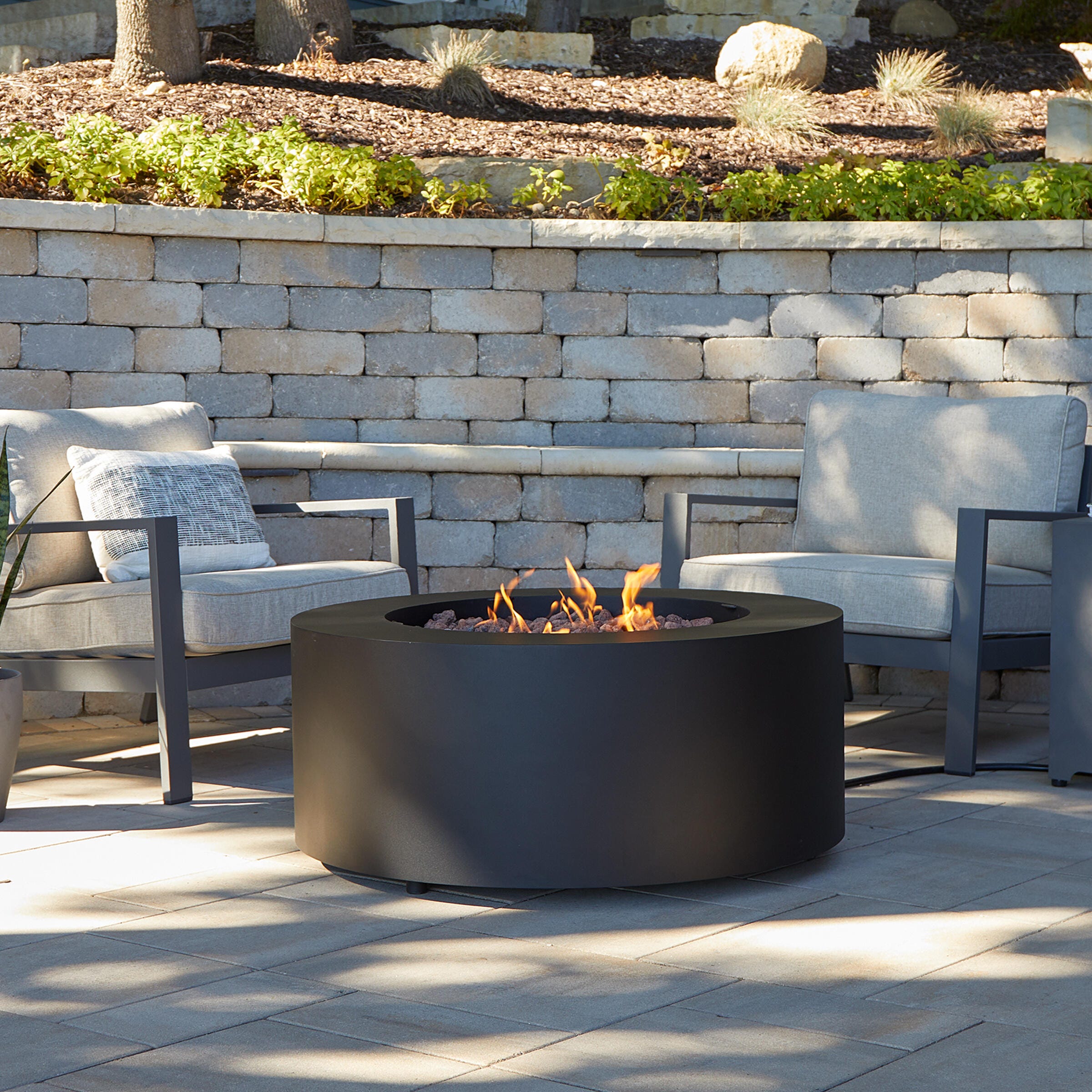 Real Flame Aegean Outdoor Round Fire Pit Table, Black, large