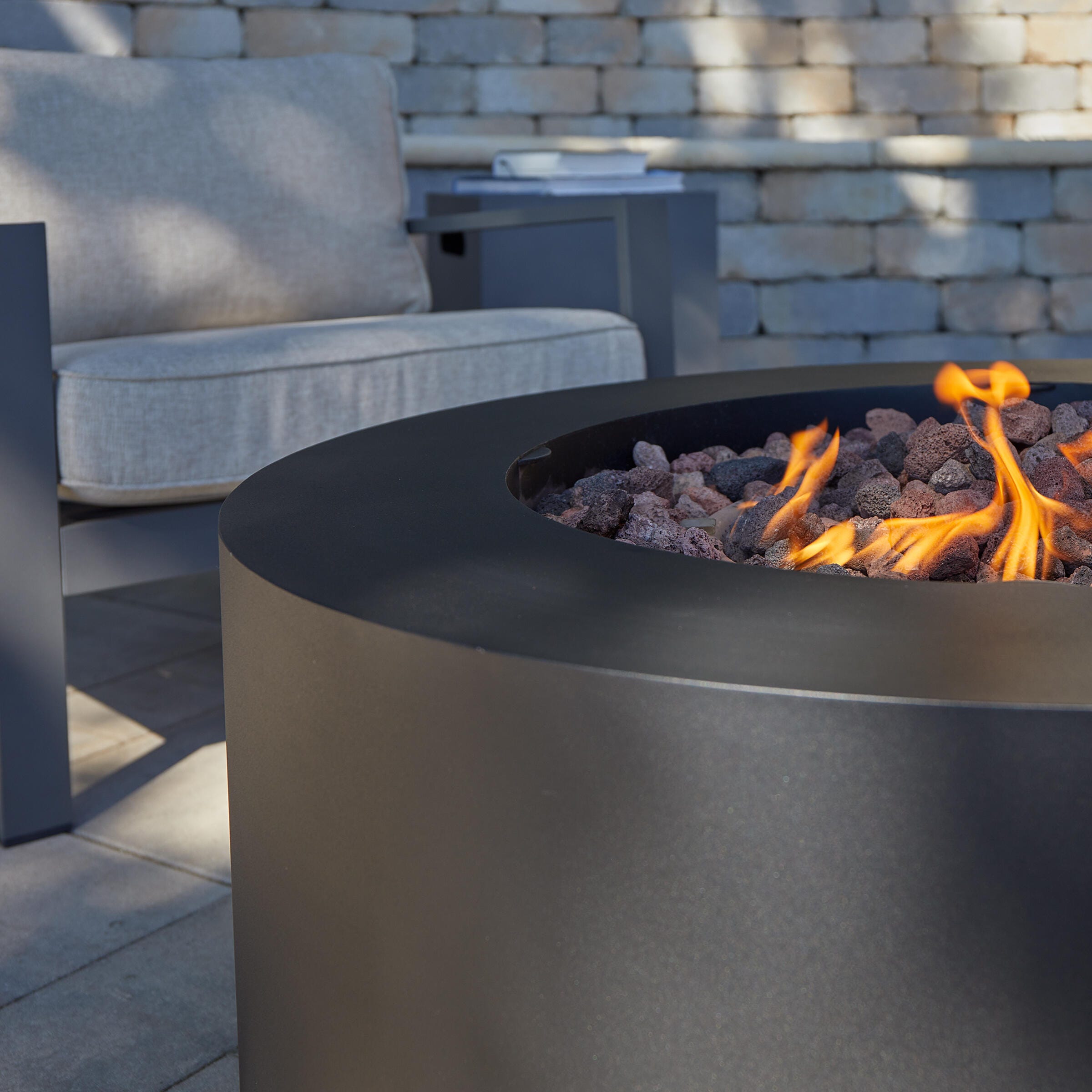 Real Flame Aegean Outdoor Round Fire Pit Table, Black, large