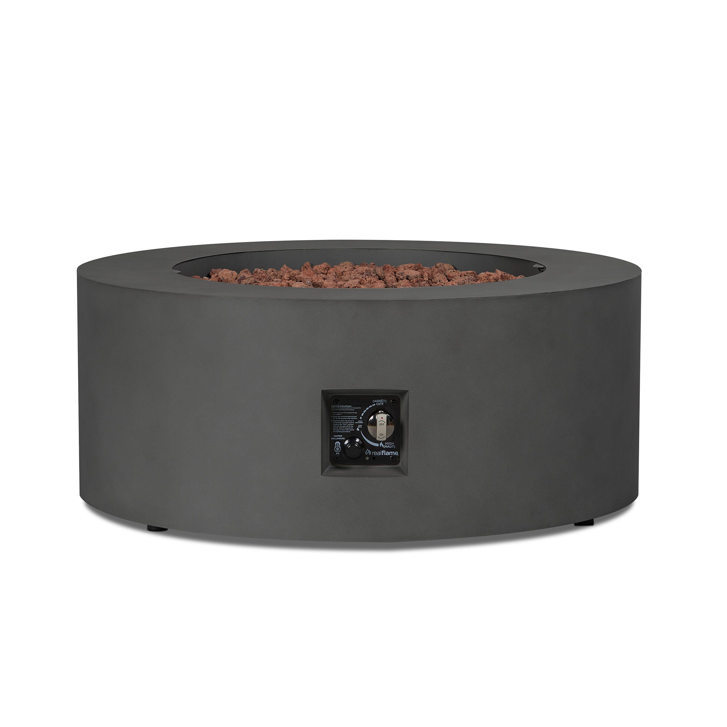 Real Flame Aegean Outdoor Round Fire Pit Table, Weathered Slate, large