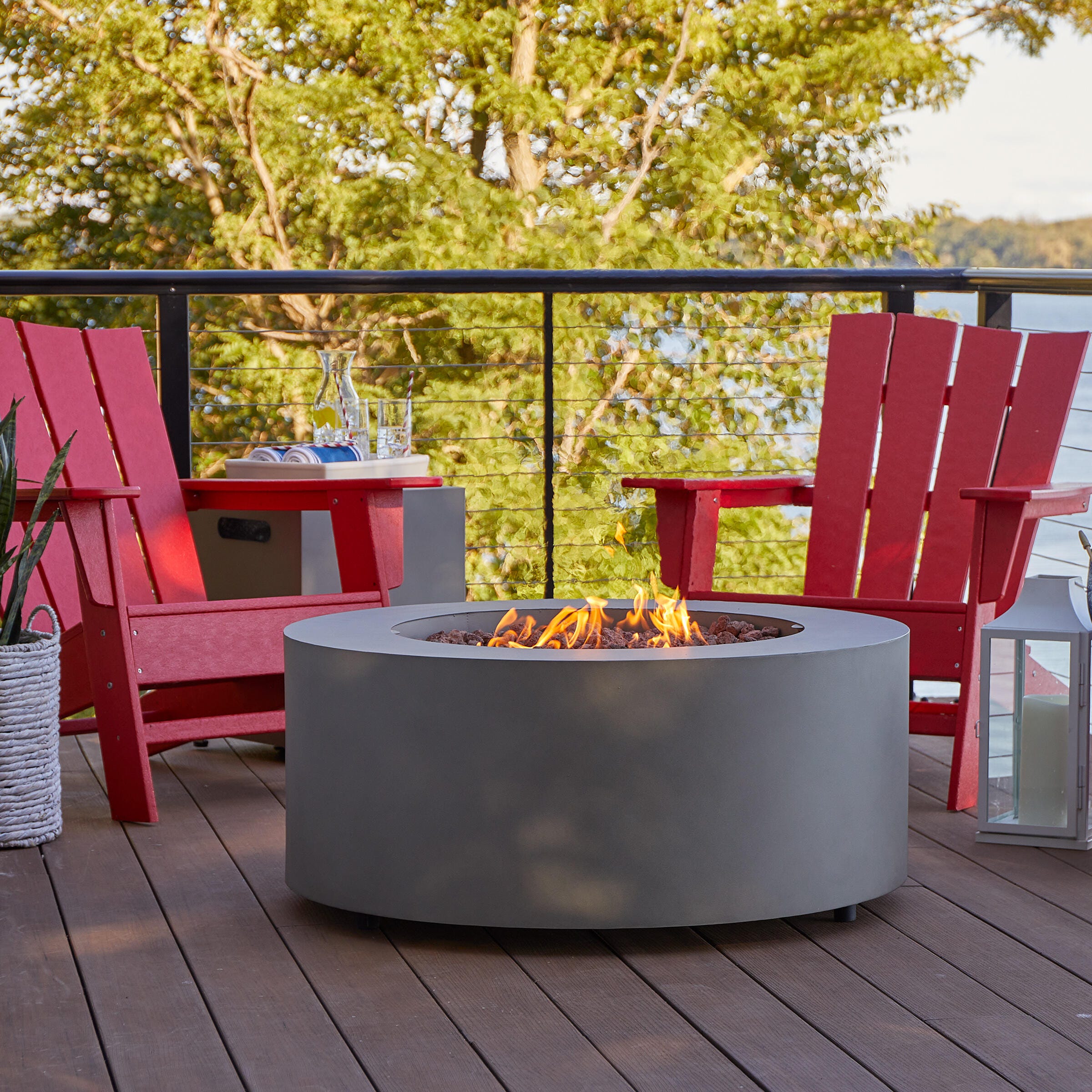 Real Flame Aegean Outdoor Round Fire Pit Table, Weathered Slate, large