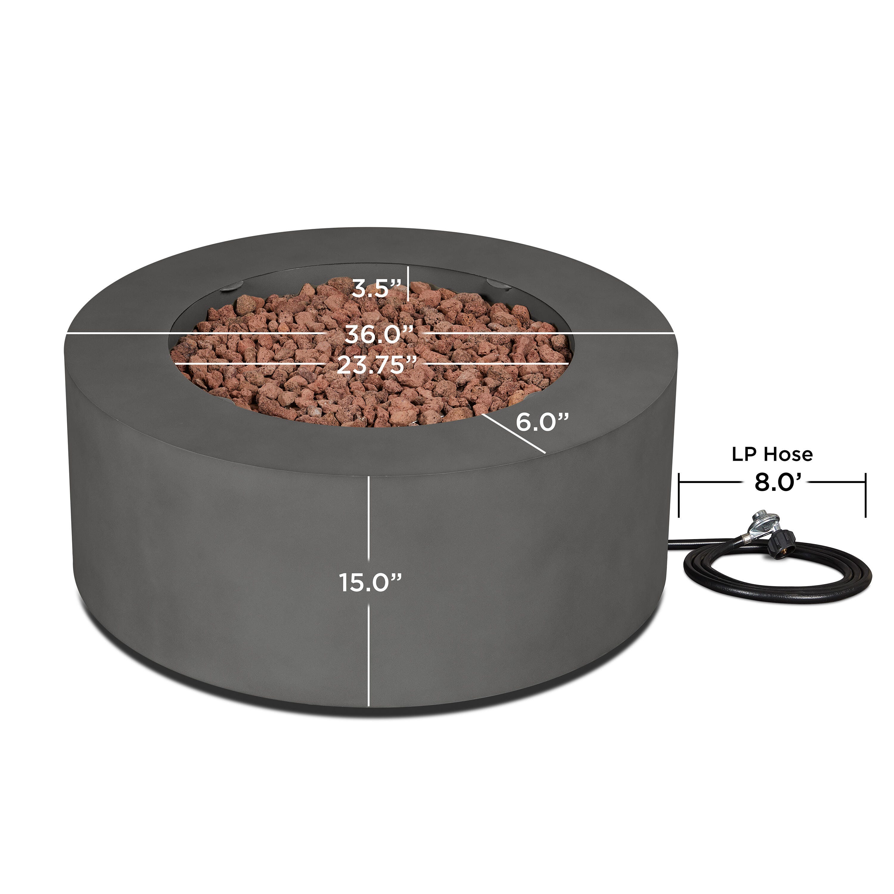 Real Flame Aegean Outdoor Round Fire Pit Table, Weathered Slate, large