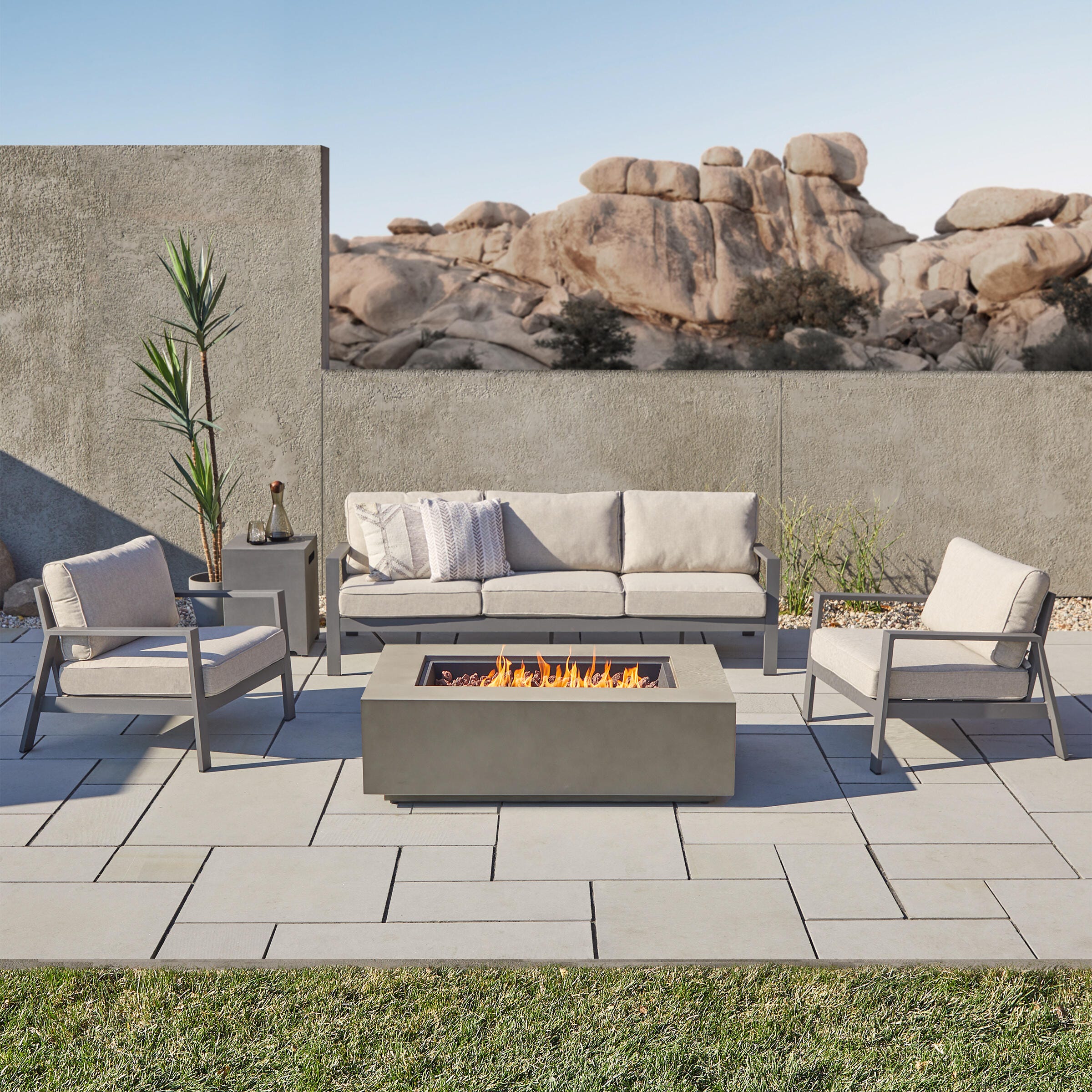 Real Flame Aegean Outdoor Fire Pit Table, Mist Gray, large