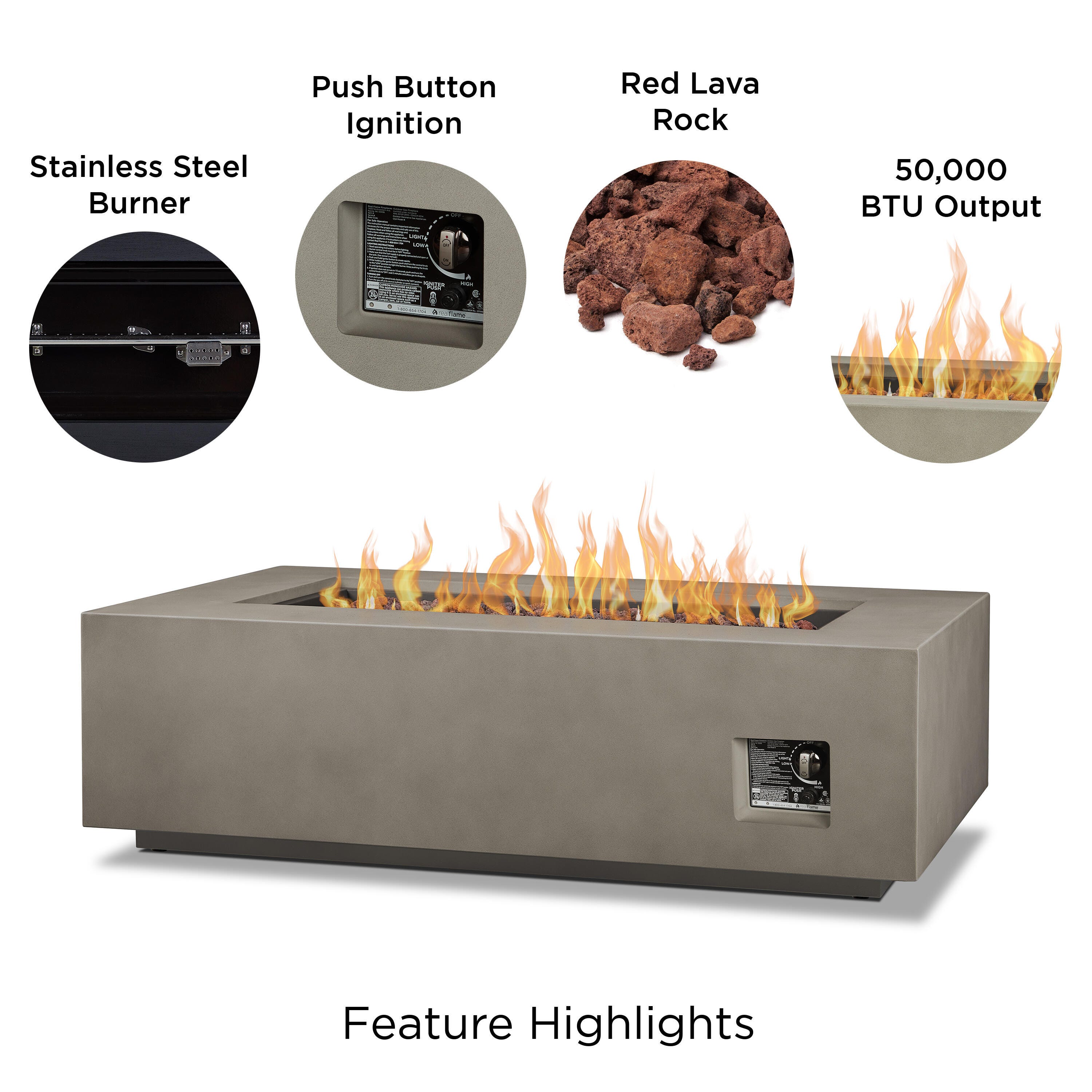 Real Flame Aegean Outdoor Fire Pit Table, Mist Gray, large