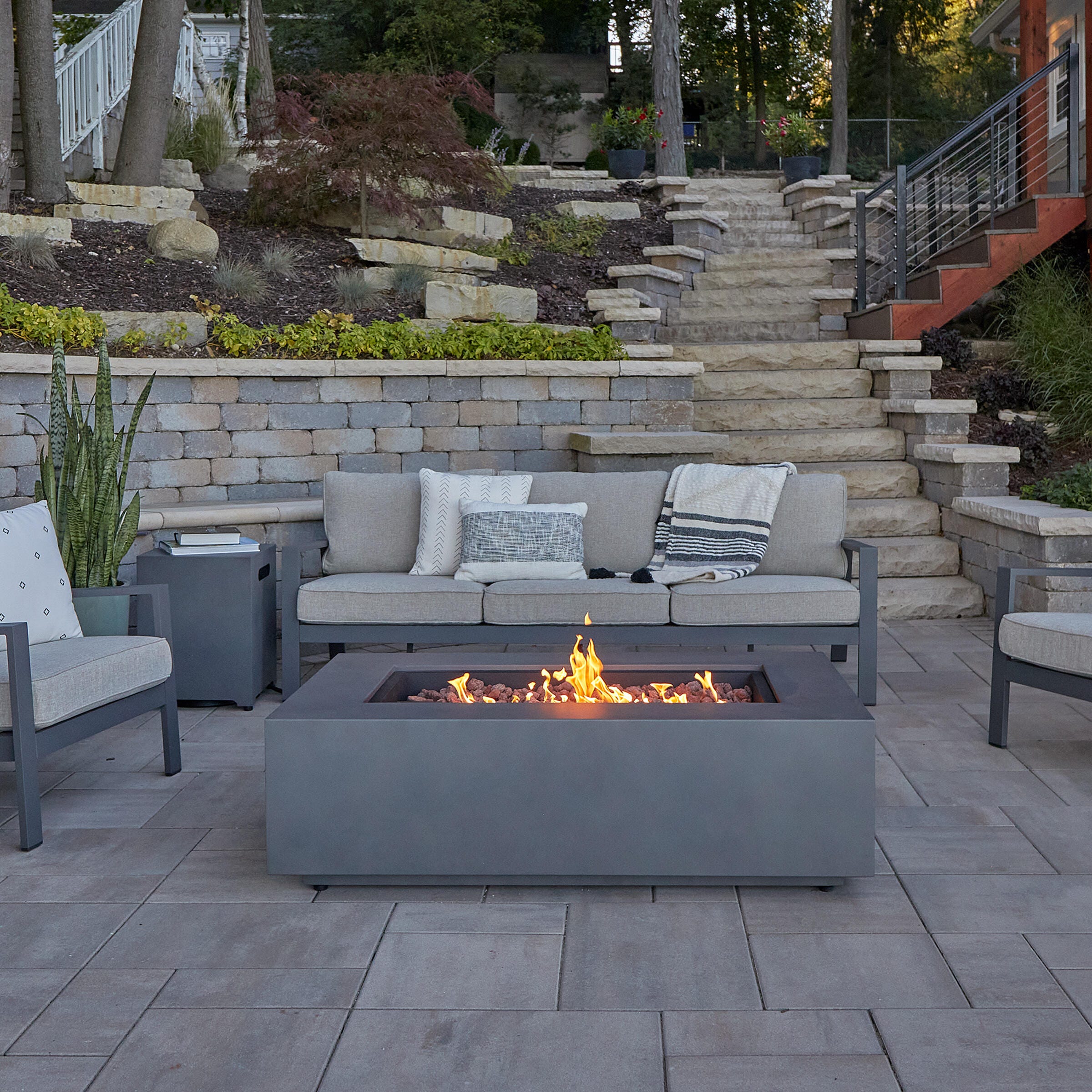 Real Flame Aegean Outdoor Fire Pit Table, Weathered Slate, large