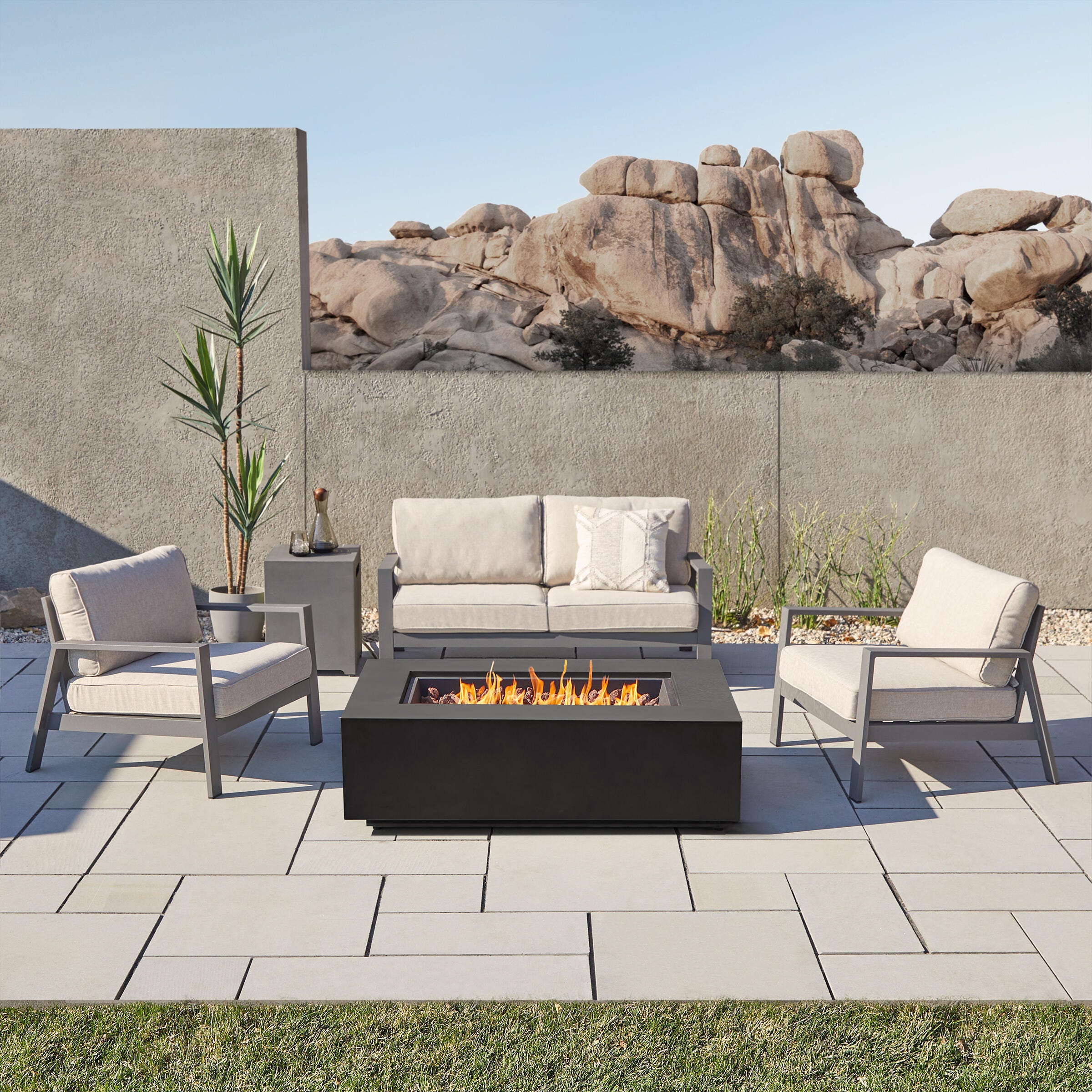 Real Flame Aegean Outdoor Fire Pit Table, Black, large