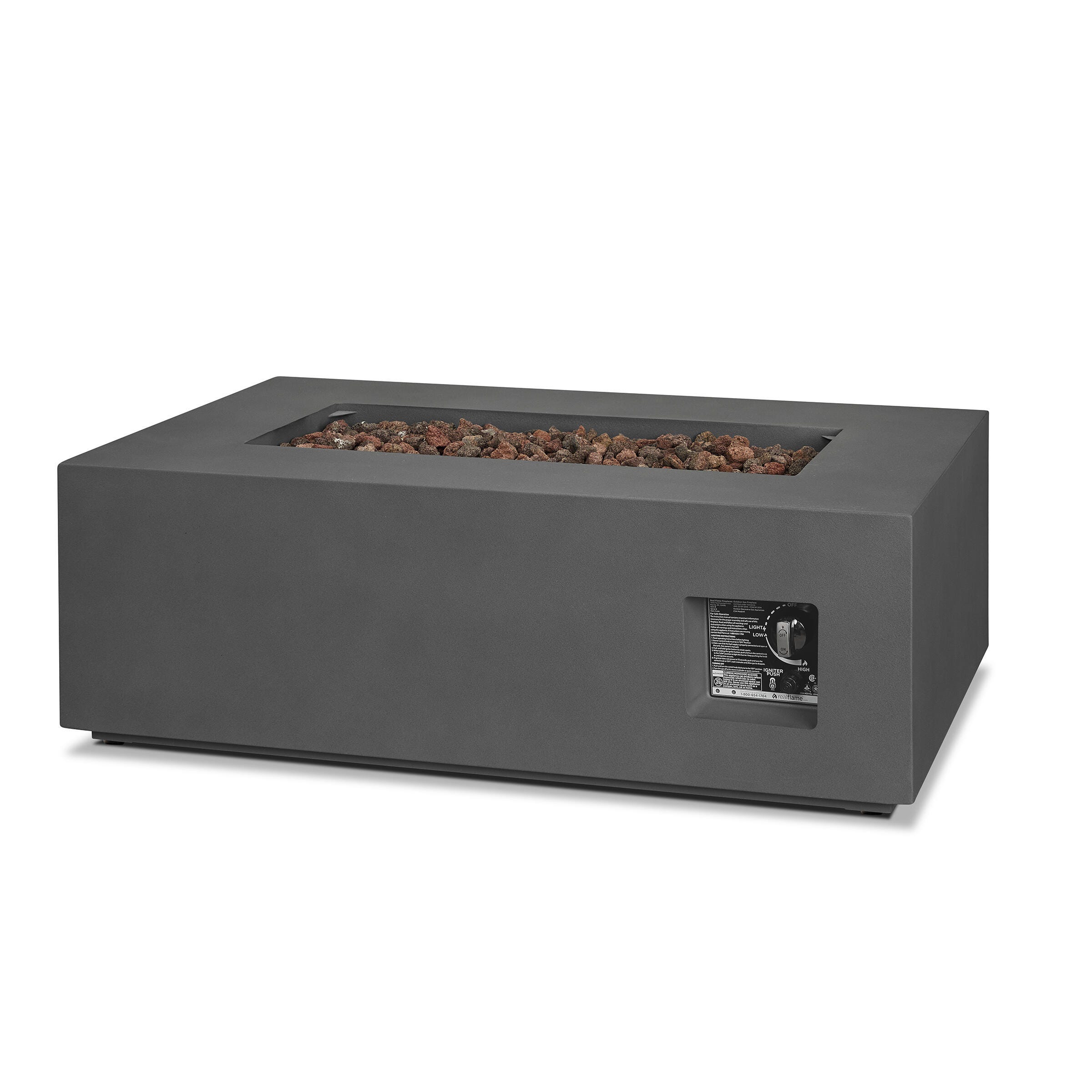 Real Flame Aegean Outdoor Rectangle Fire Pit Table, Weathered Slate, large