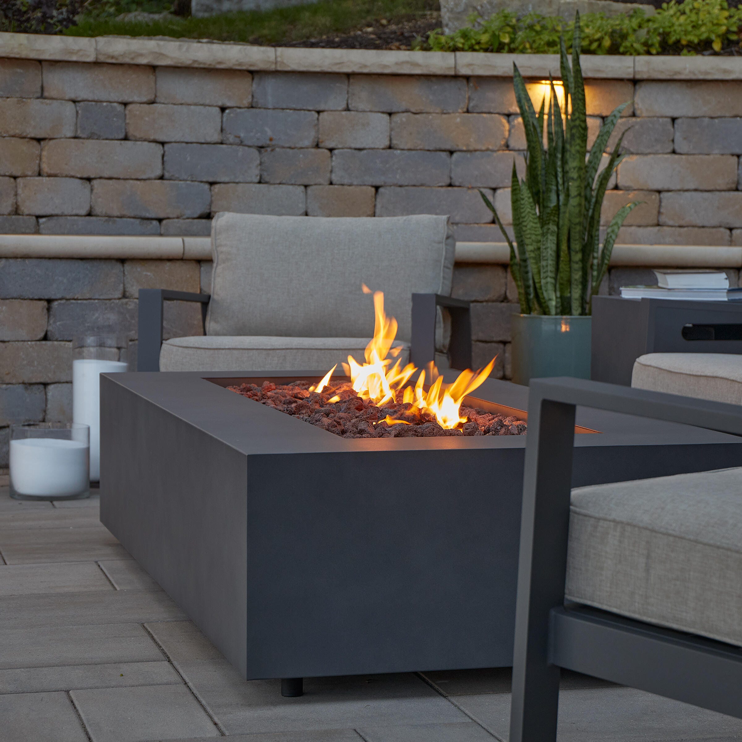 Real Flame Aegean Outdoor Rectangle Fire Pit Table, Weathered Slate, large