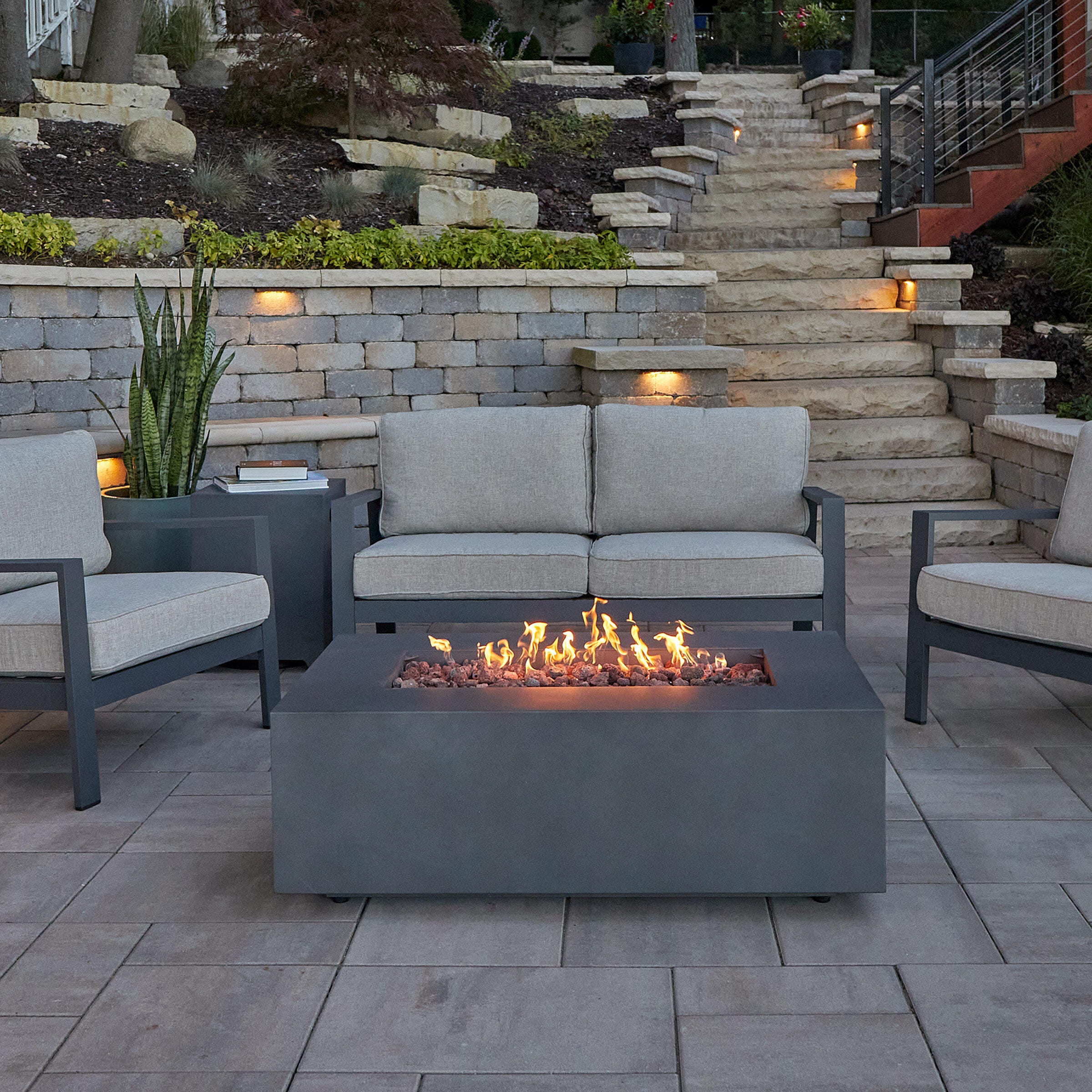 Real Flame Aegean Outdoor Rectangle Fire Pit Table, Weathered Slate, large