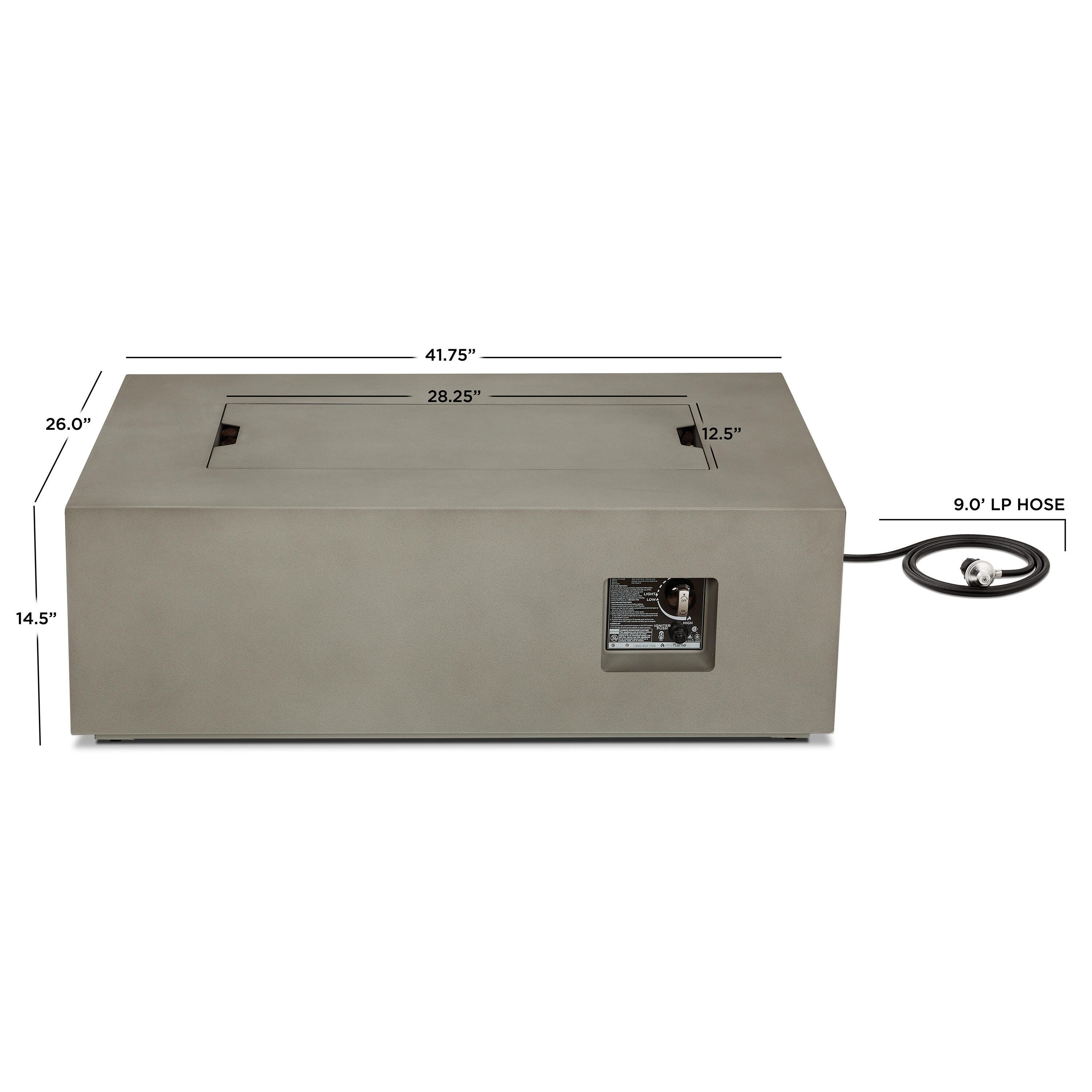 Real Flame Aegean Outdoor Rectangle Fire Pit Table, Mist Gray, large