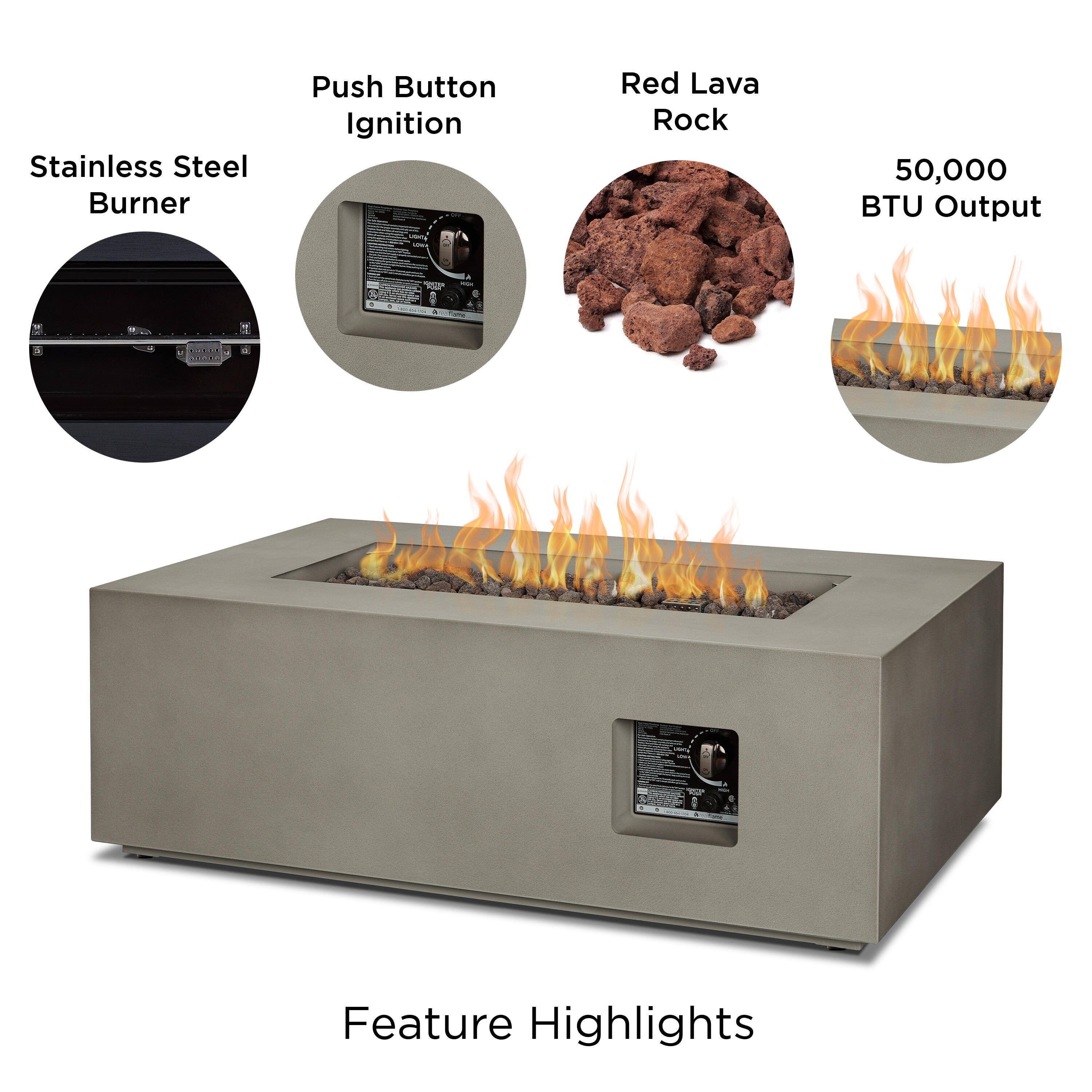 Real Flame Aegean Outdoor Rectangle Fire Pit Table, Mist Gray, large