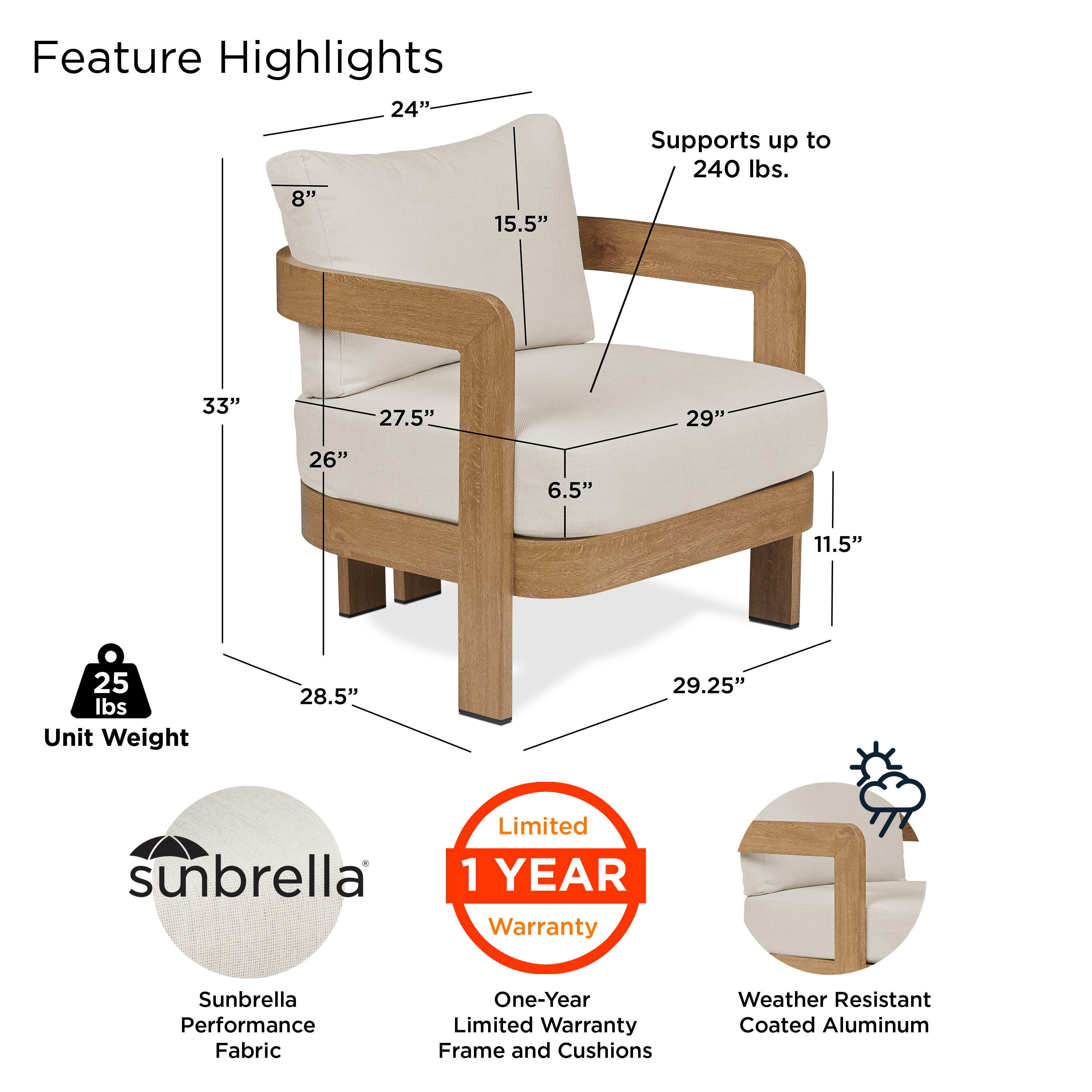 Real Flame Arlo Outdoor Lounge Chair, , large