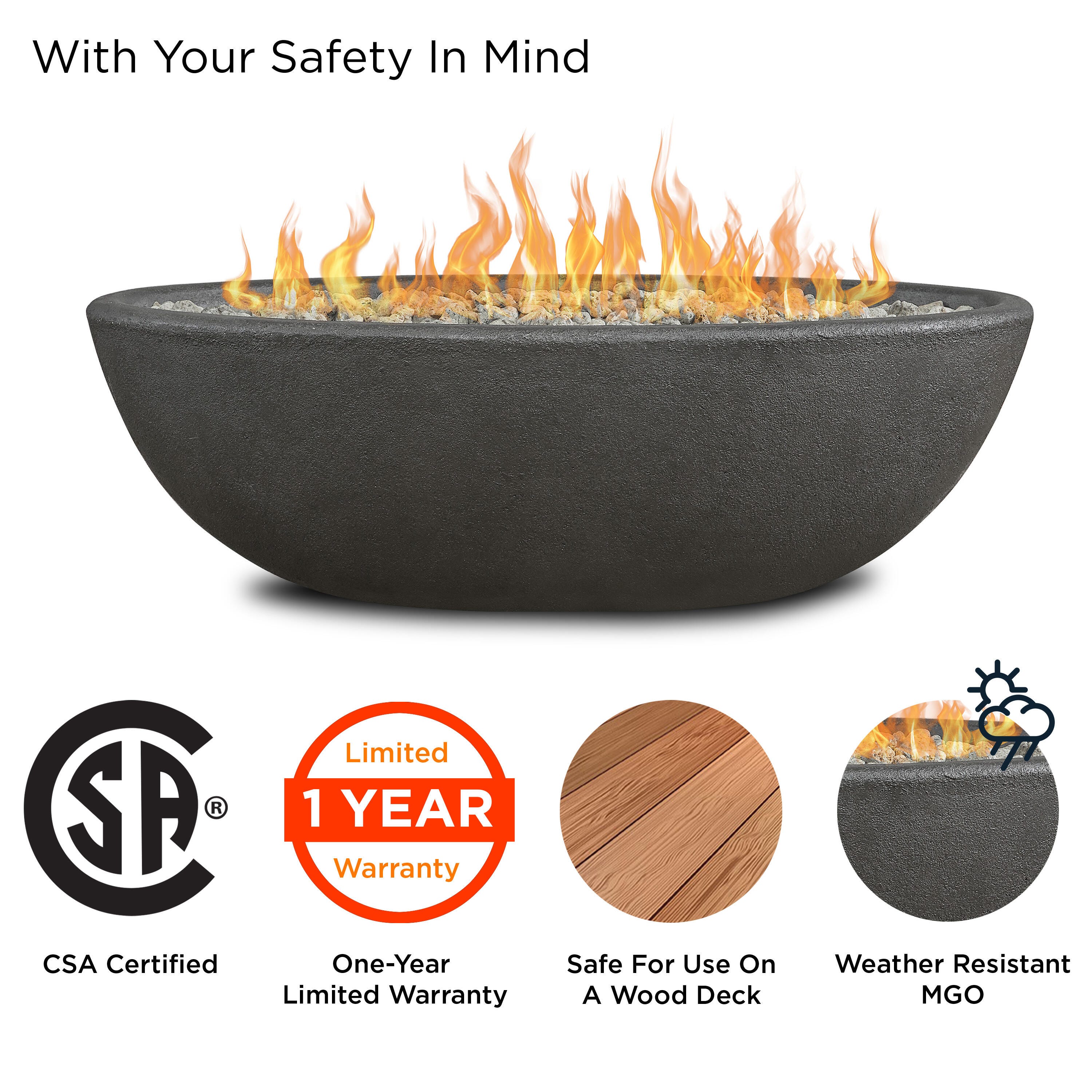 Real Flame Riverside Outdoor Oval Fire Pit Bowl, Shale, large