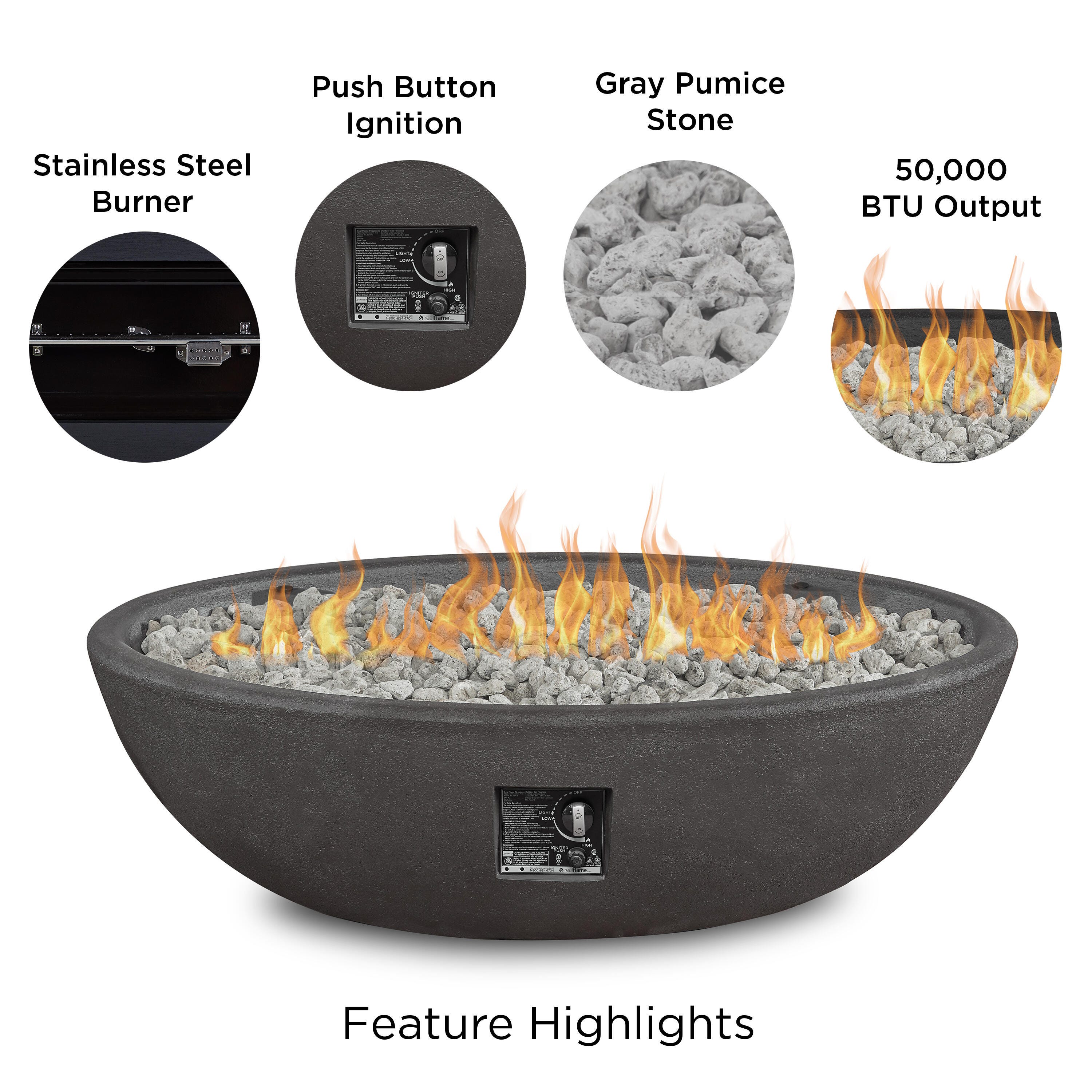 Real Flame Riverside Outdoor Oval Fire Pit Bowl, Shale, large