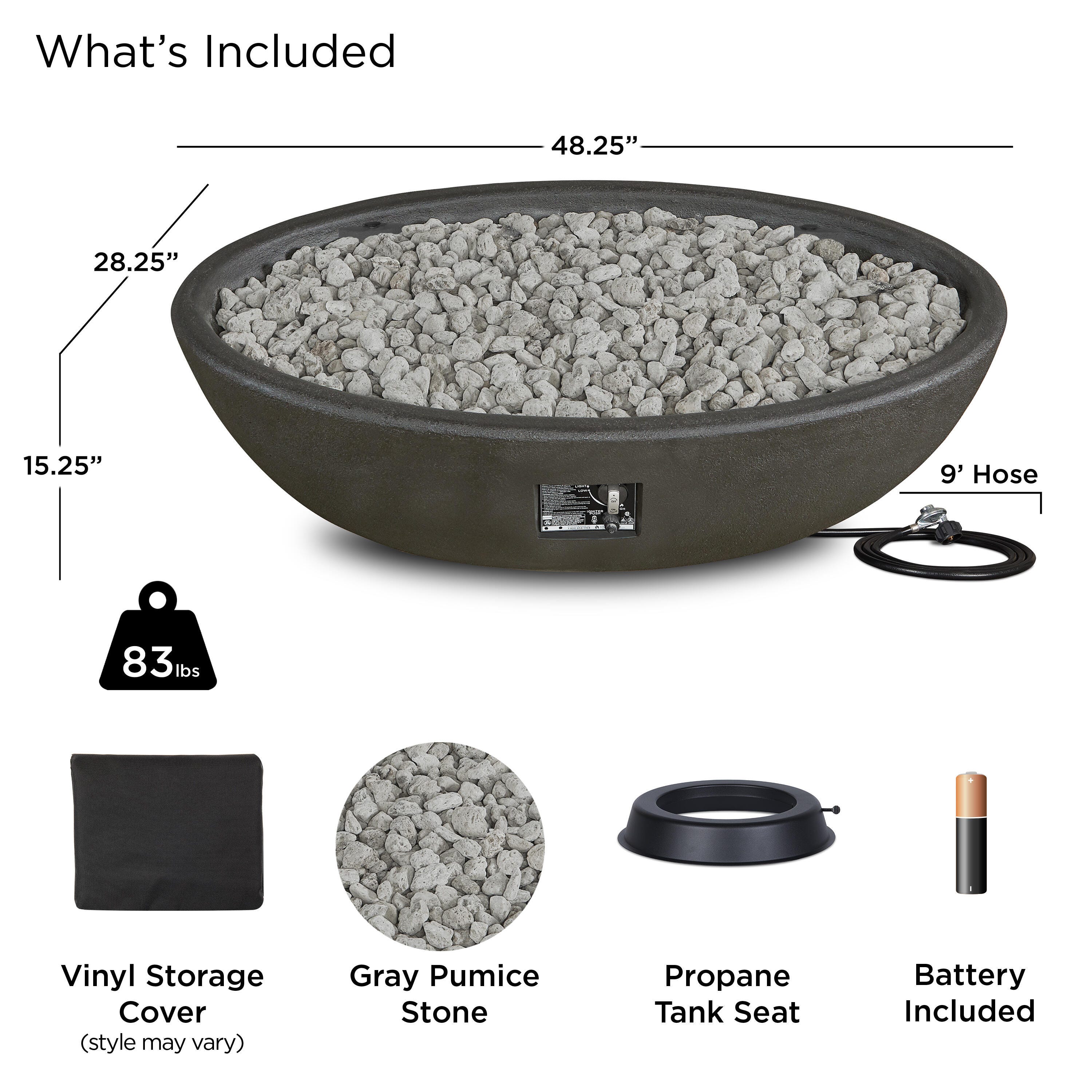 Real Flame Riverside Outdoor Oval Fire Pit Bowl, Shale, large
