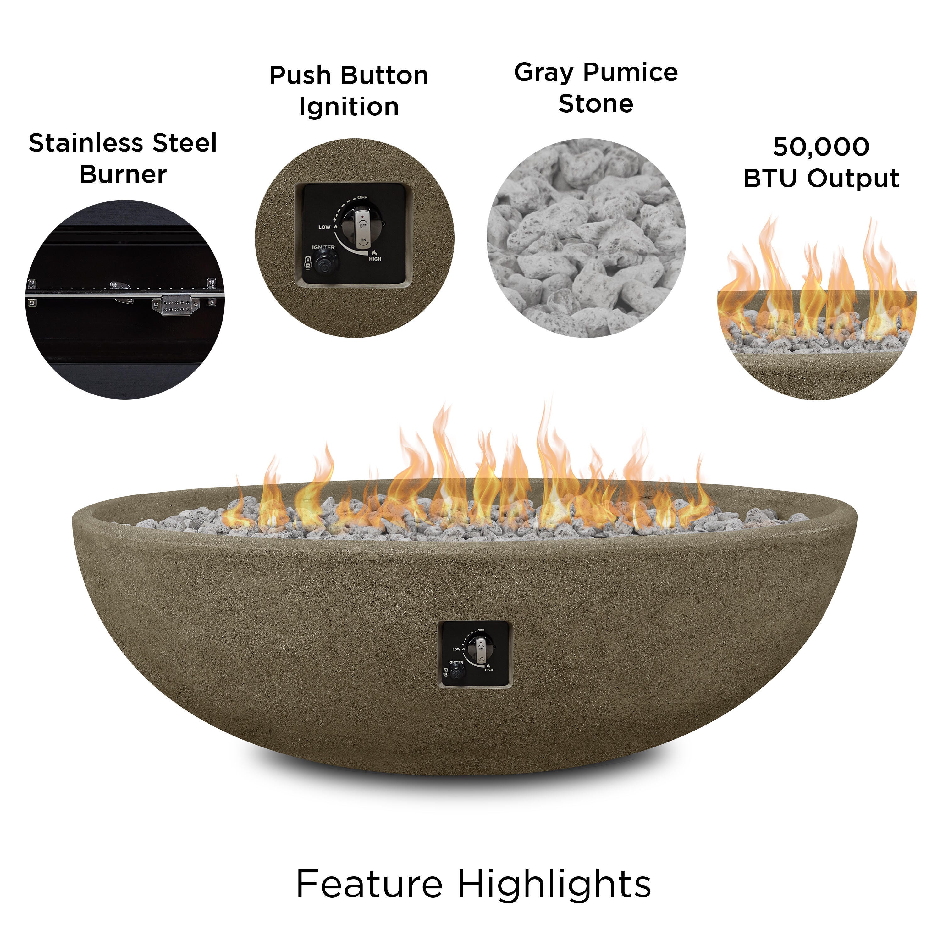 Real Flame Riverside Outdoor Oval Fire Pit Bowl, Glacier Gray, large