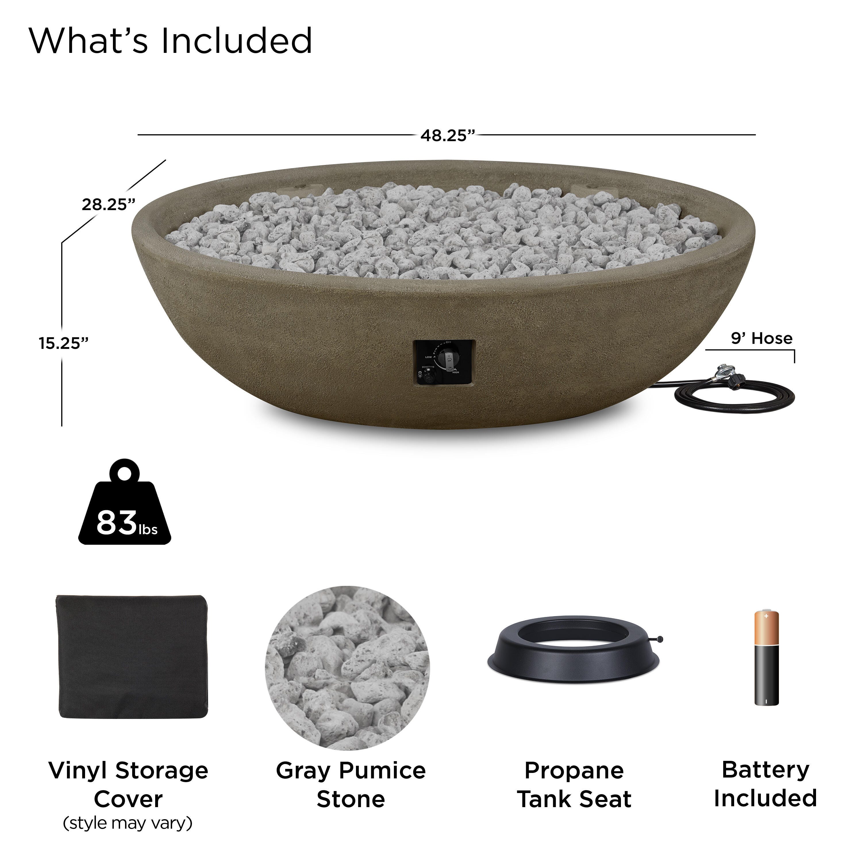 Real Flame Riverside Outdoor Oval Fire Pit Bowl, Glacier Gray, large