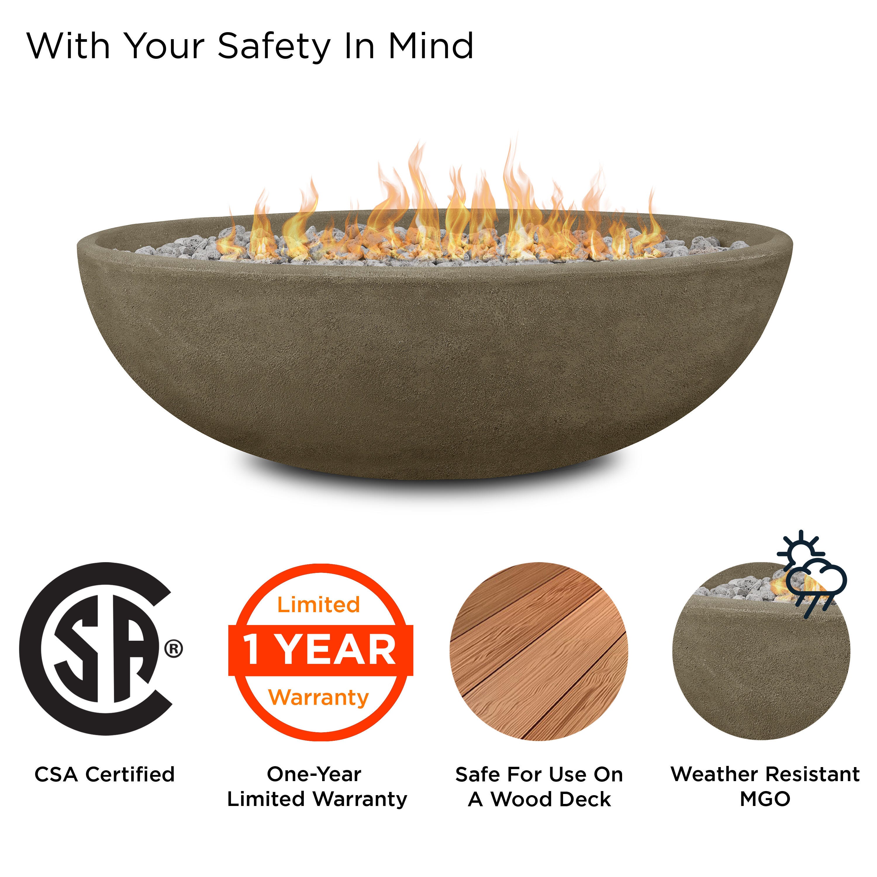 Real Flame Riverside Outdoor Oval Fire Pit Bowl, Glacier Gray, large