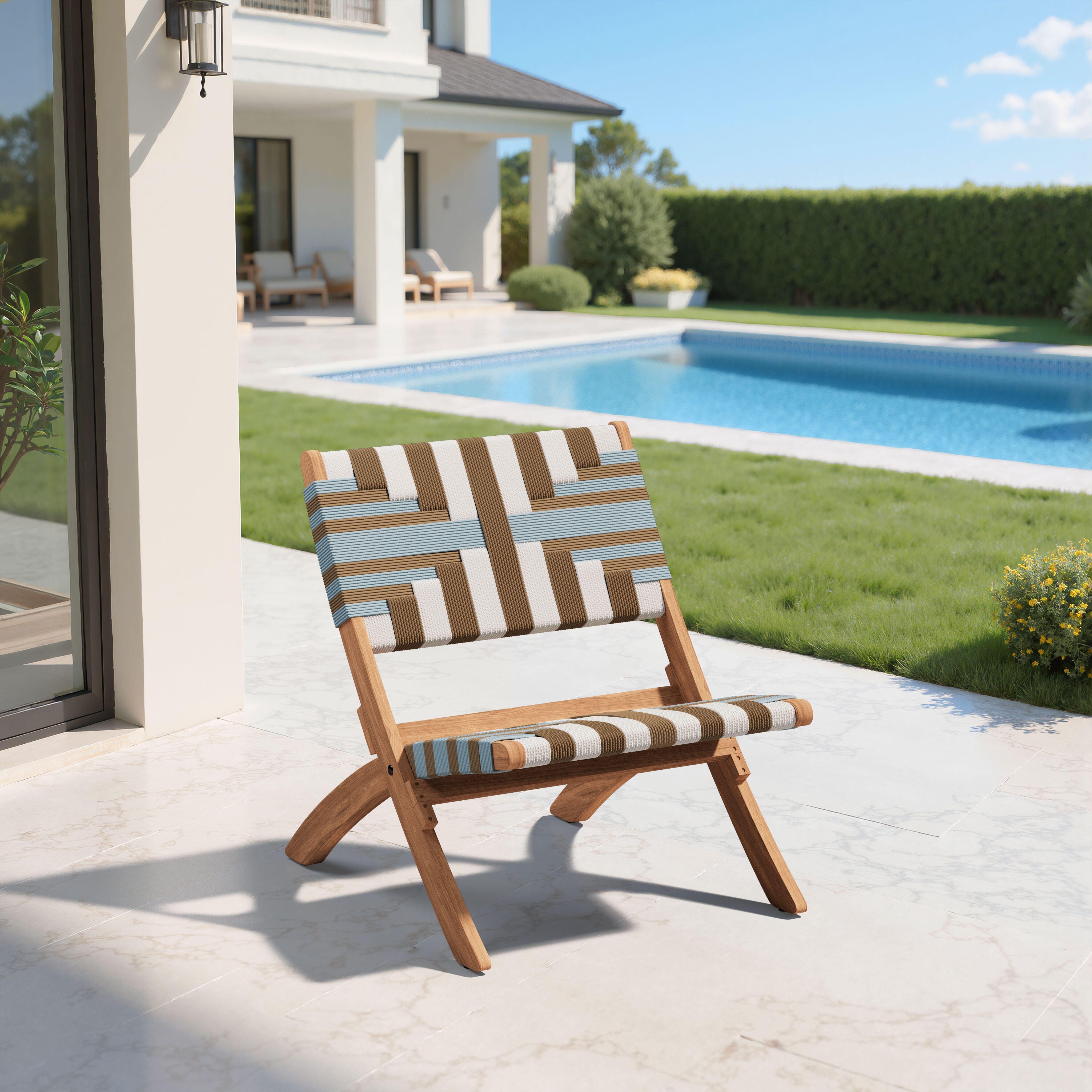 ZUO Sunbeam Outdoor Lounge Chair, Blue/Brown, large