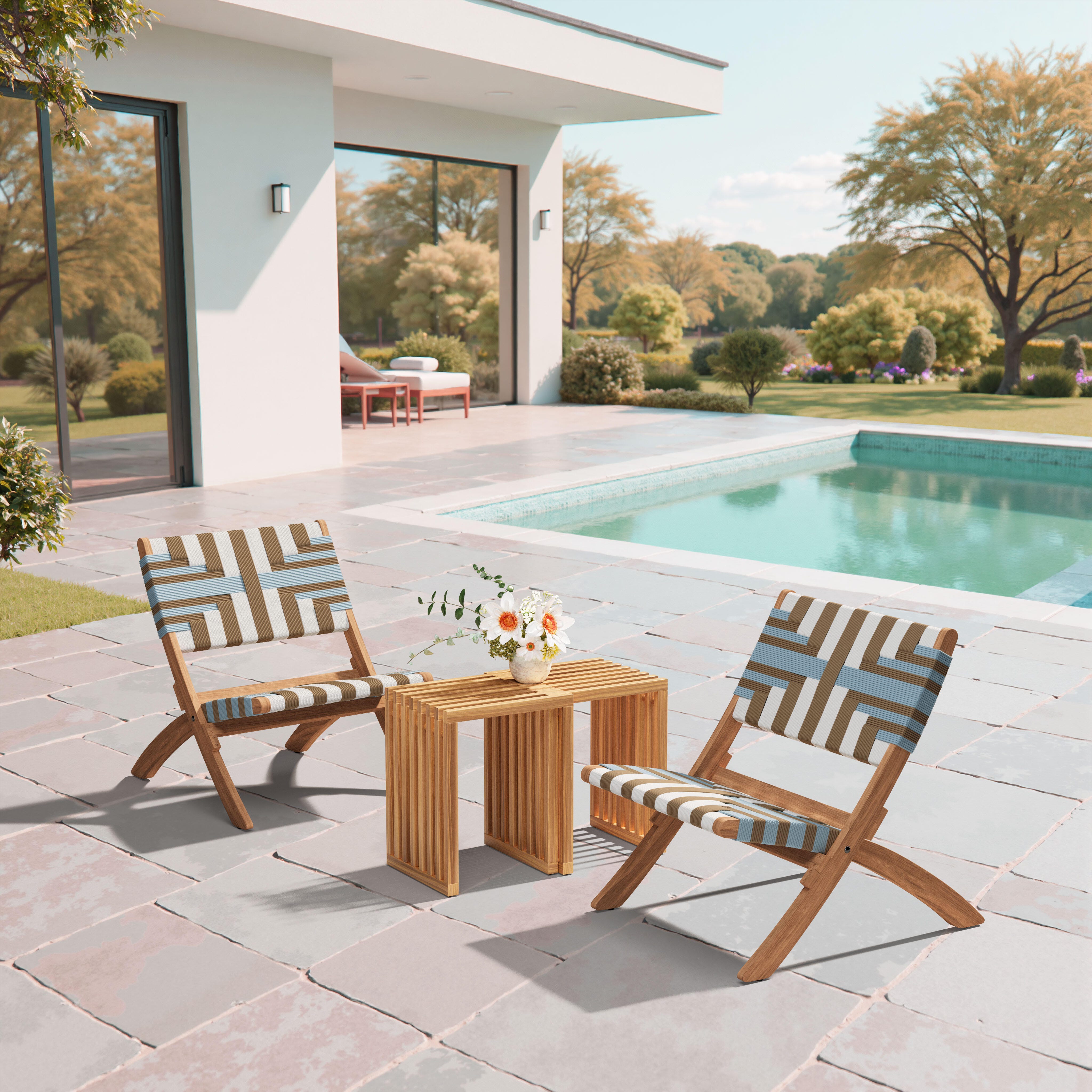 ZUO Sunbeam Outdoor Lounge Chair, Blue/Brown, large