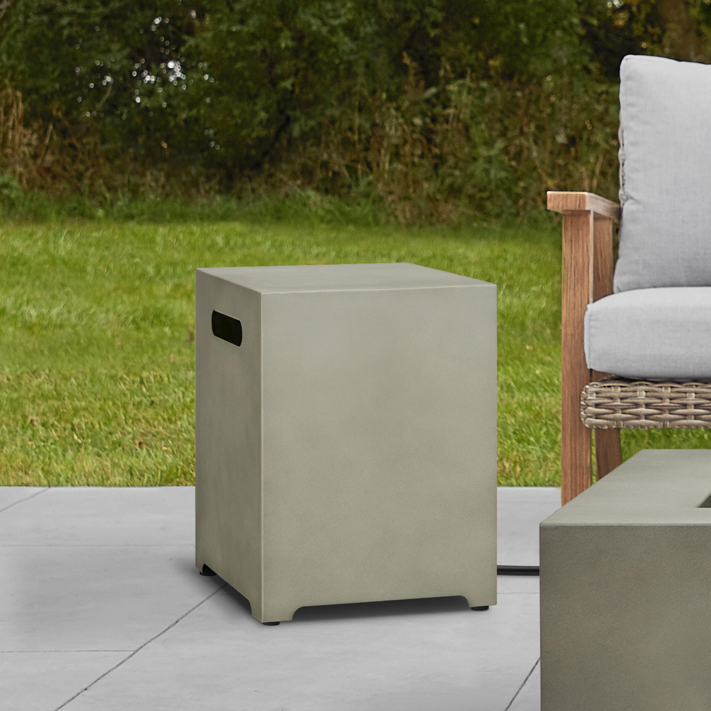 Real Flame Outdoor 20 lb Propane Tank Cover, Mist Gray, rollover