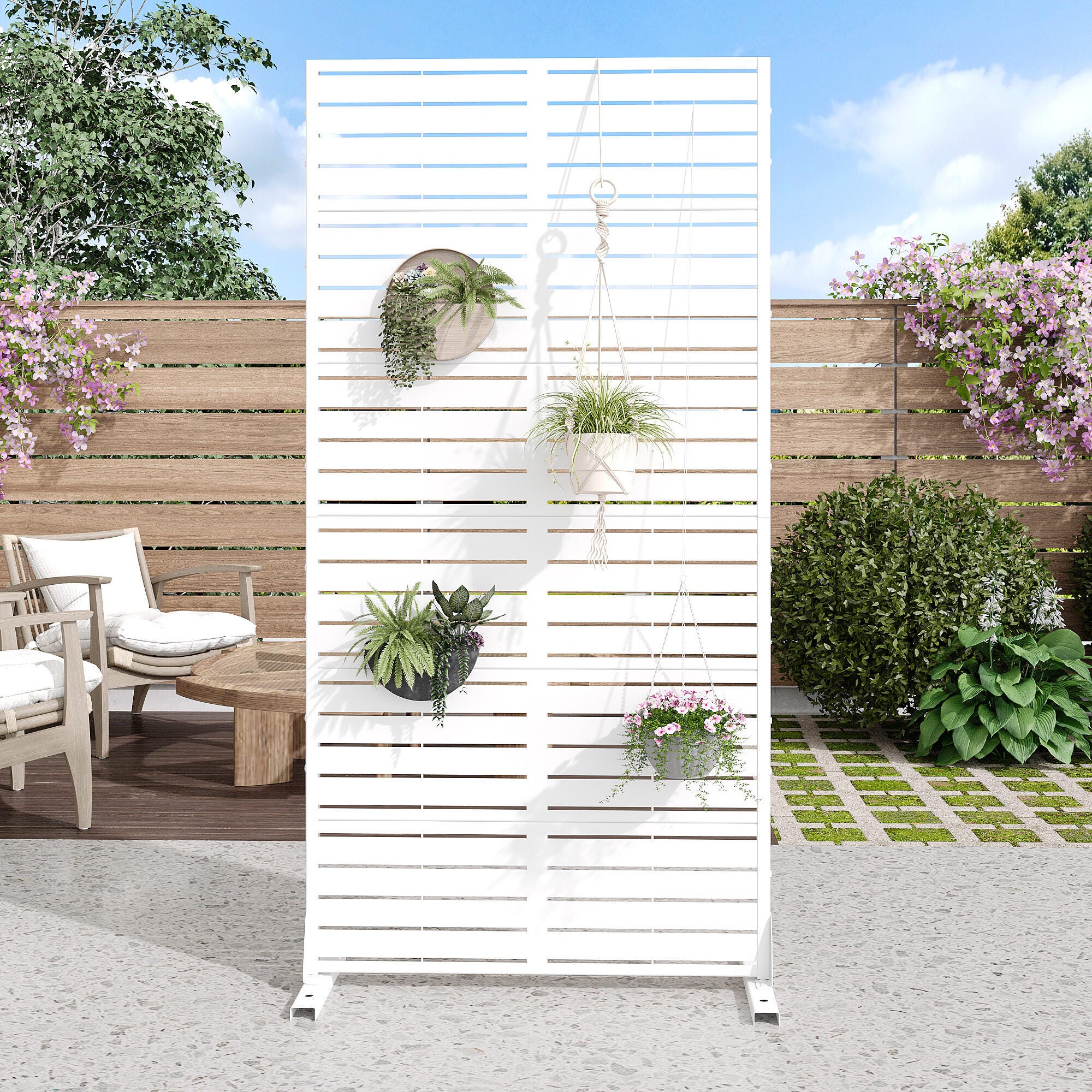 Dovelina TranquilBreeze 72" Outdoor Privacy Screen, White, large