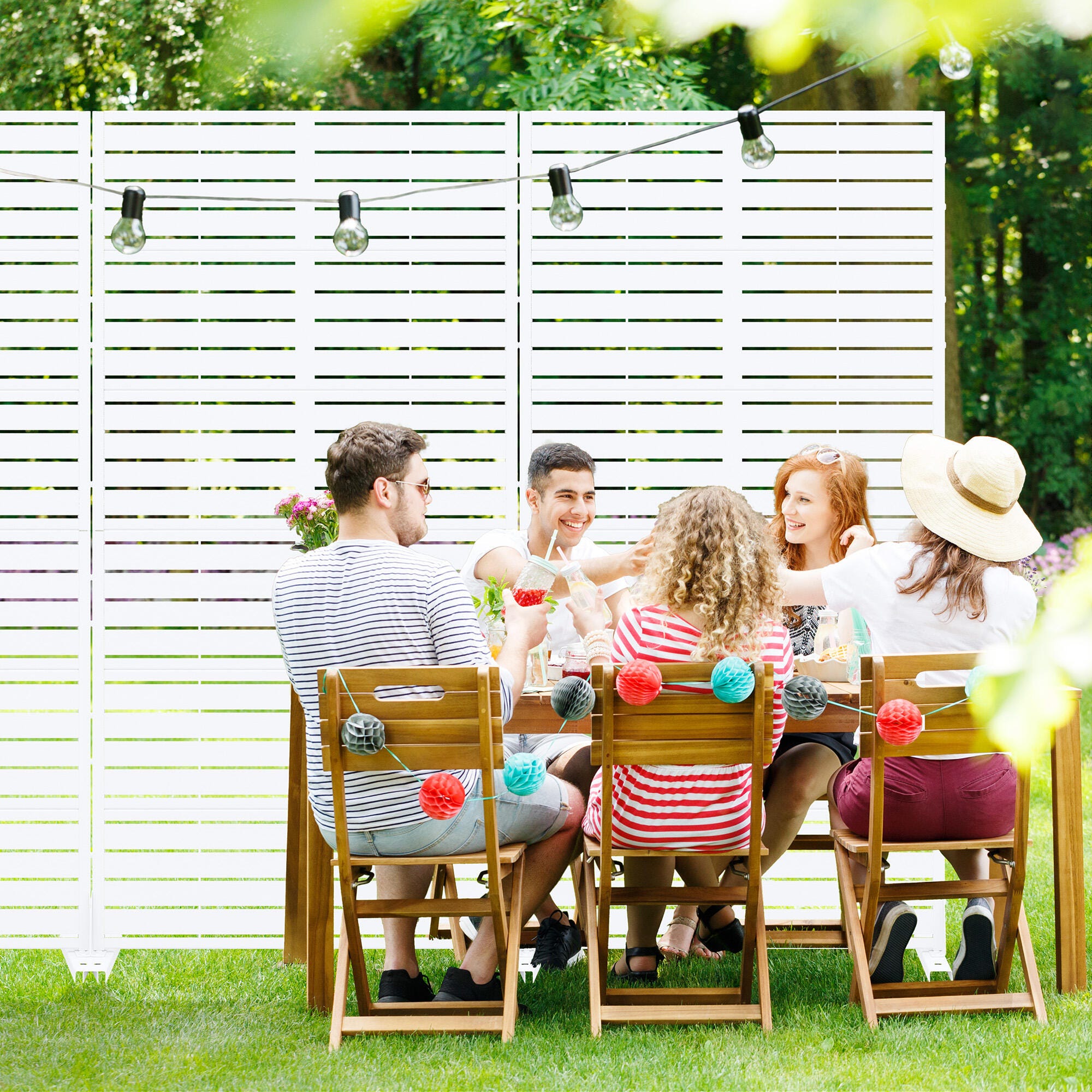 Dovelina TranquilBreeze 72" Outdoor Privacy Screen, White, large