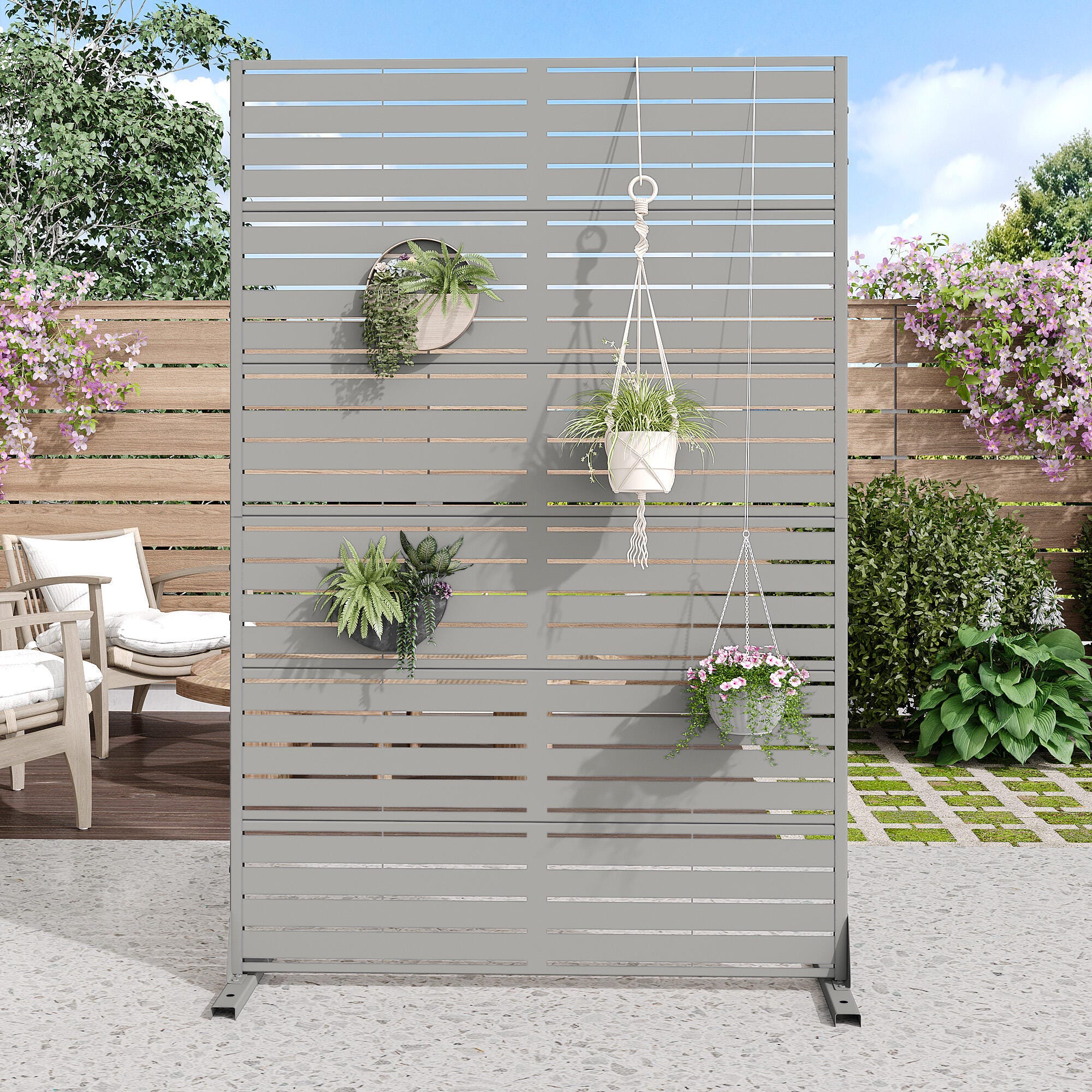 Dovelina TranquilBreeze 72" Outdoor Tall Privacy Screen, Gray, large