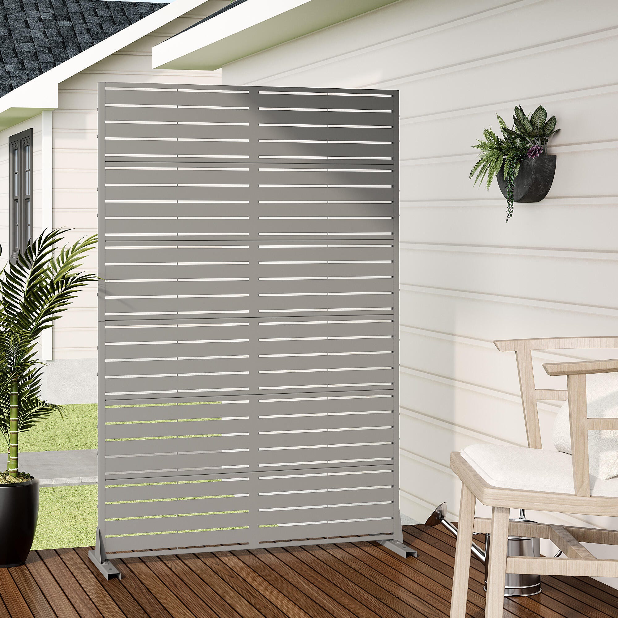 Dovelina TranquilBreeze 72" Outdoor Tall Privacy Screen, Gray, large