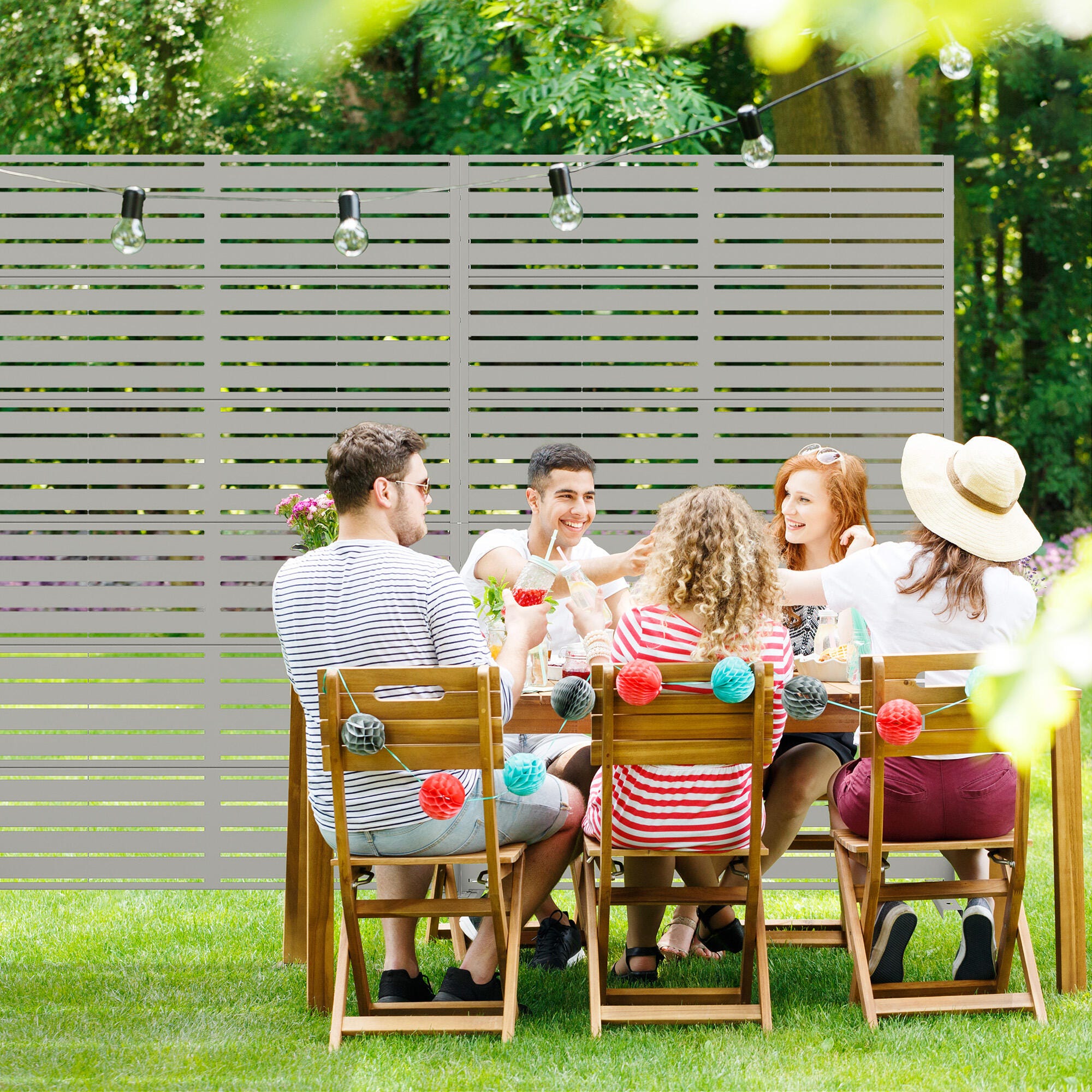 Dovelina TranquilBreeze 72" Outdoor Tall Privacy Screen, Gray, large