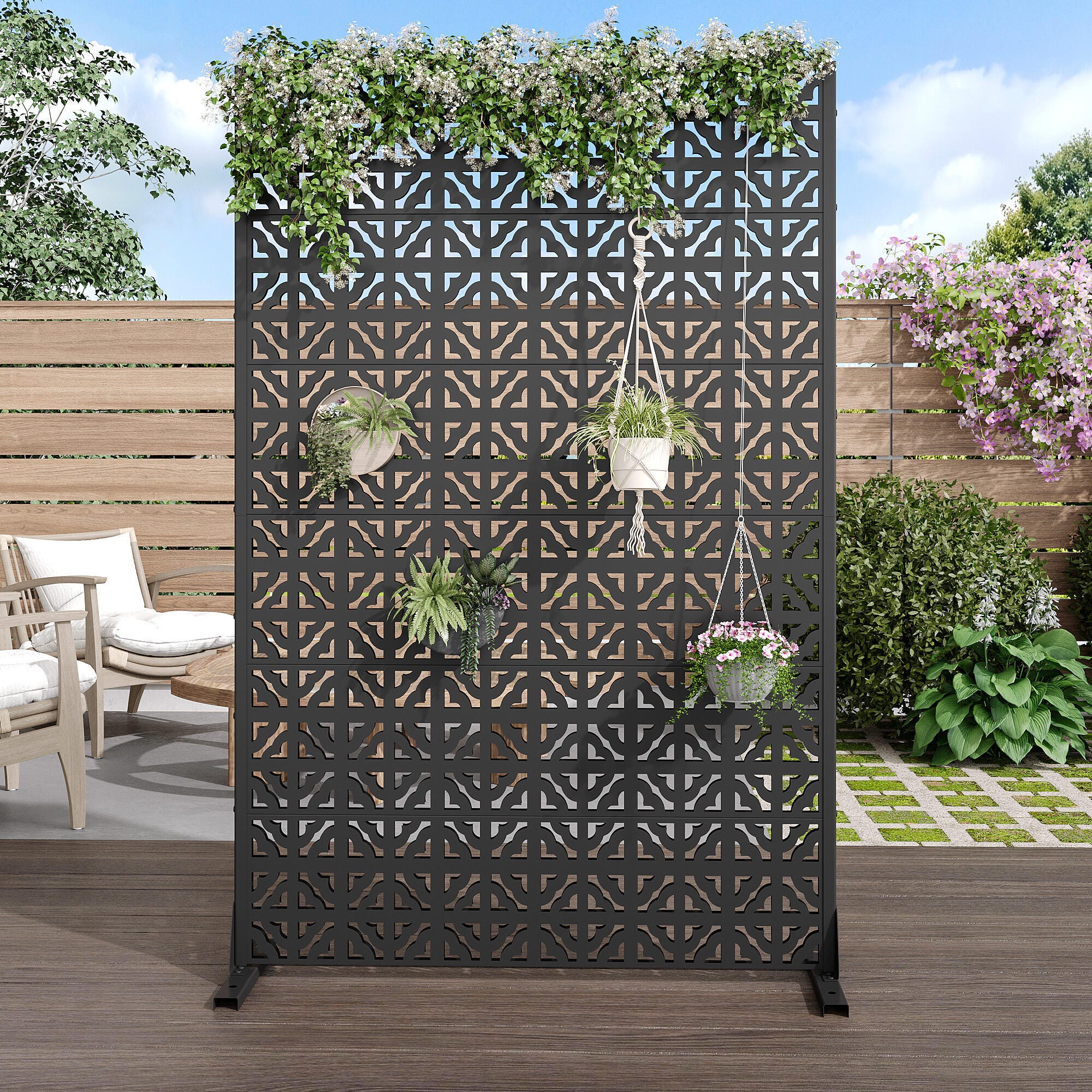 Dovelina Verano 72" Outdoor Clover Pattern Privacy Screen, , large