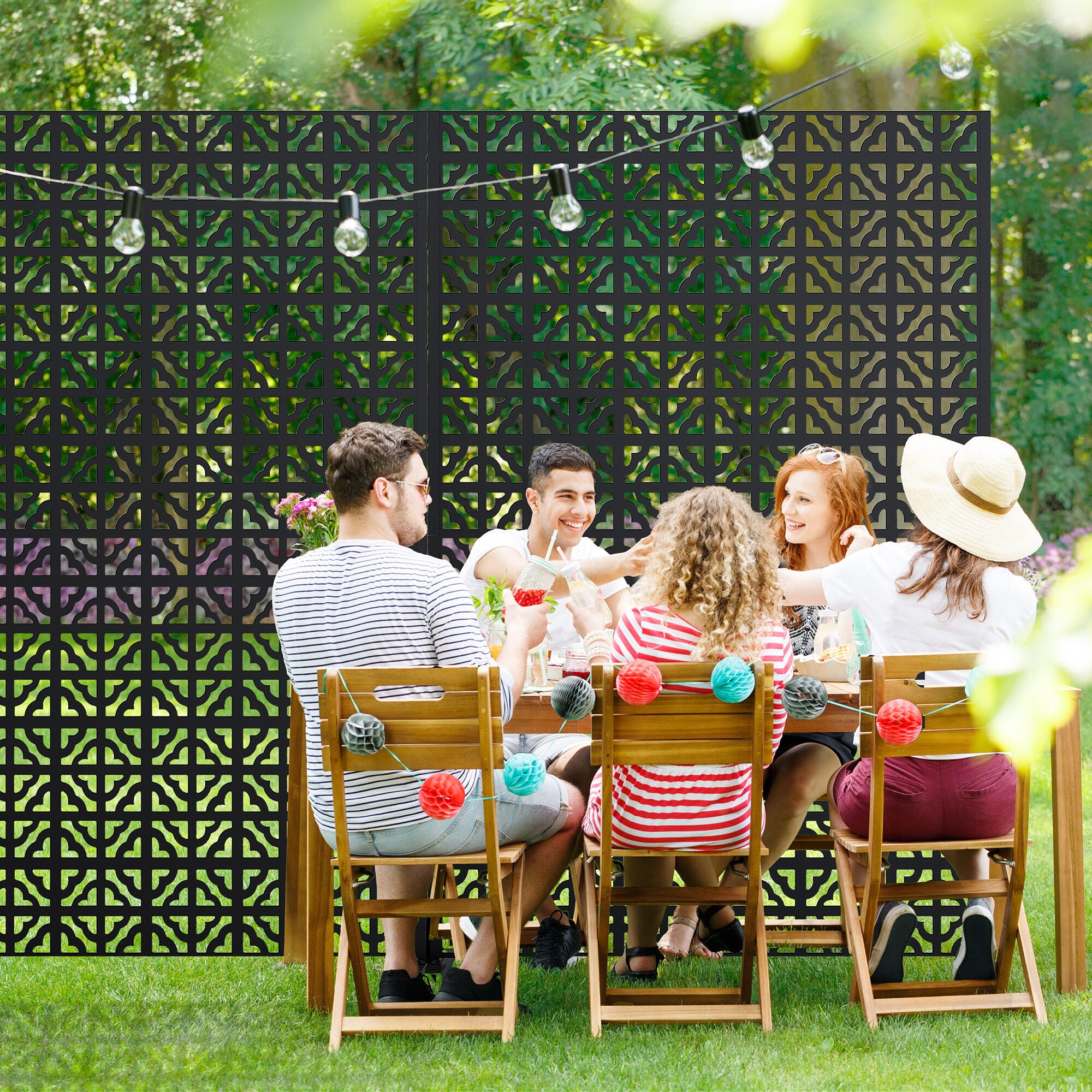 Dovelina Verano 72" Outdoor Clover Pattern Privacy Screen, , large