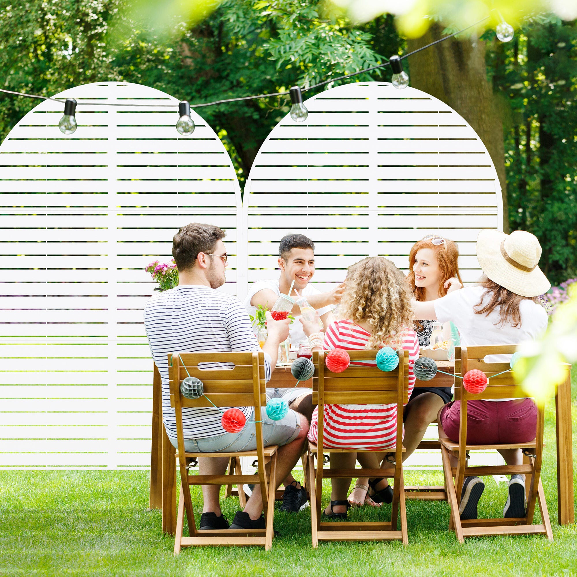 Dovelina Verano 72" Outdoor Louvered Pattern Privacy Screen, White, large