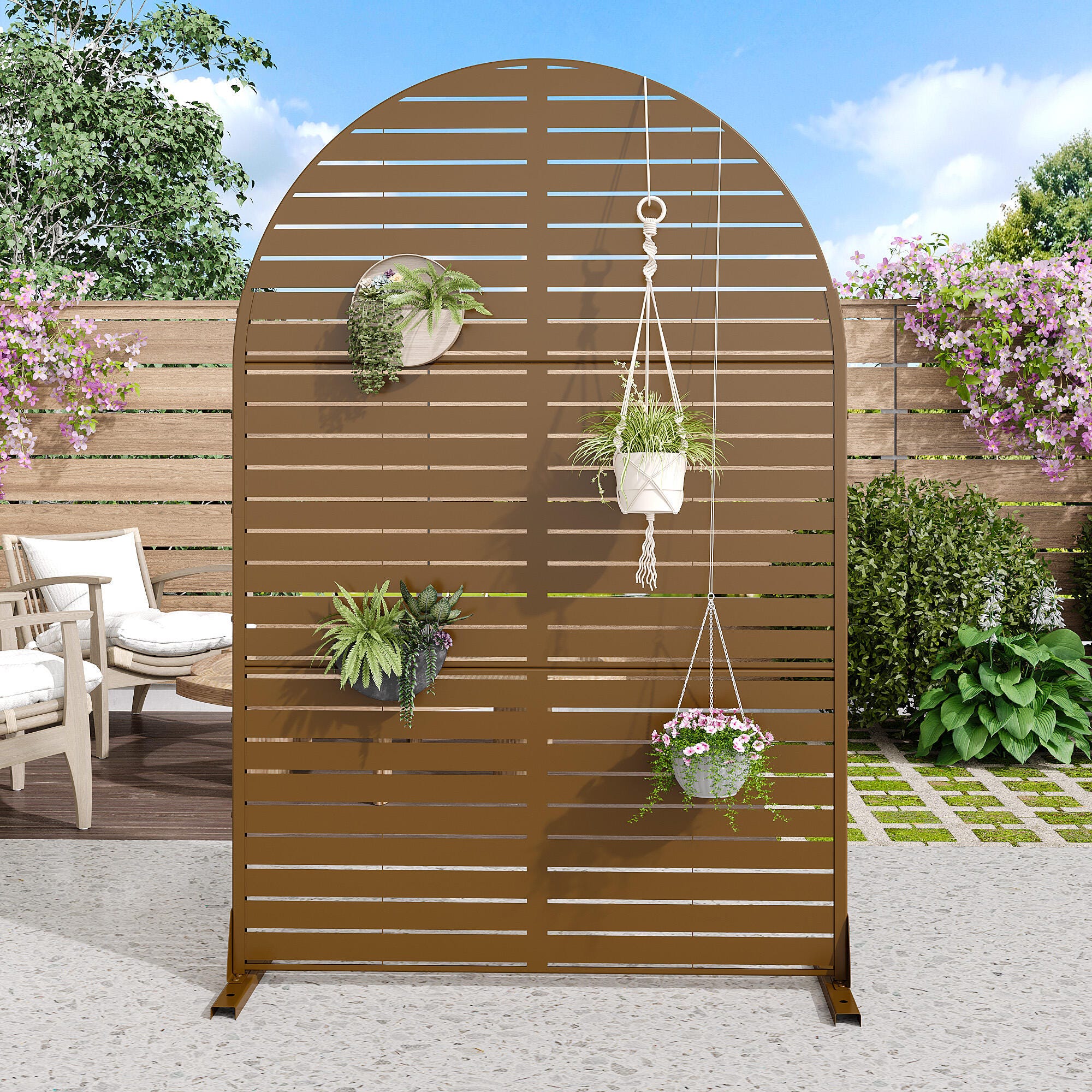 Dovelina Verano 72" Outdoor Louvered Pattern Privacy Screen, Brown, large