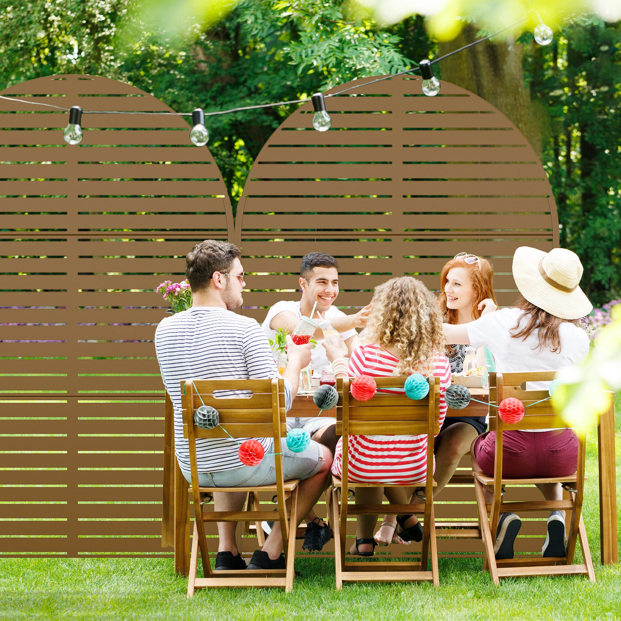 Dovelina Verano 72" Outdoor Louvered Pattern Privacy Screen, Brown, large