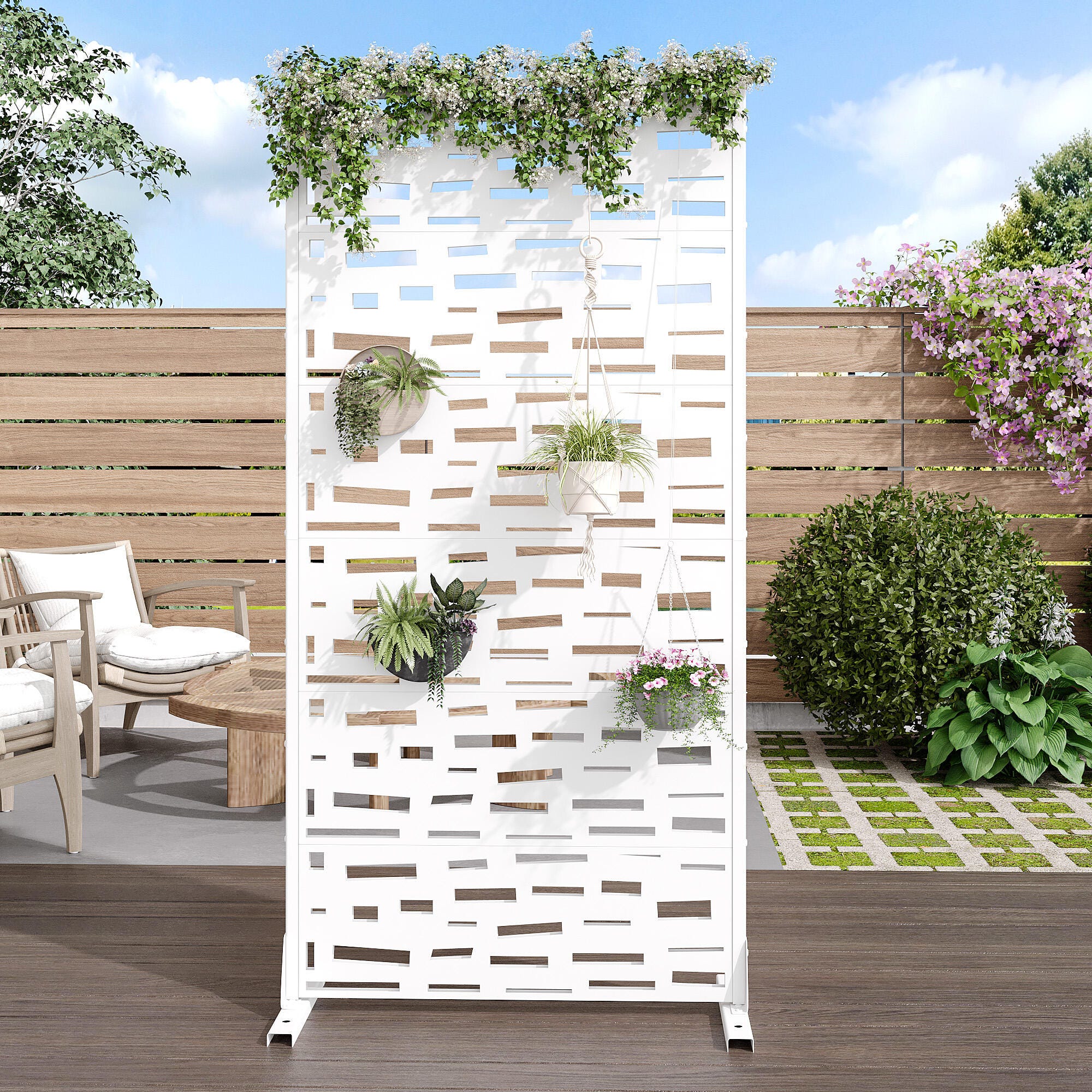 Dovelina Verano 72" Outdoor Abstract Pattern Privacy Screen, White, large