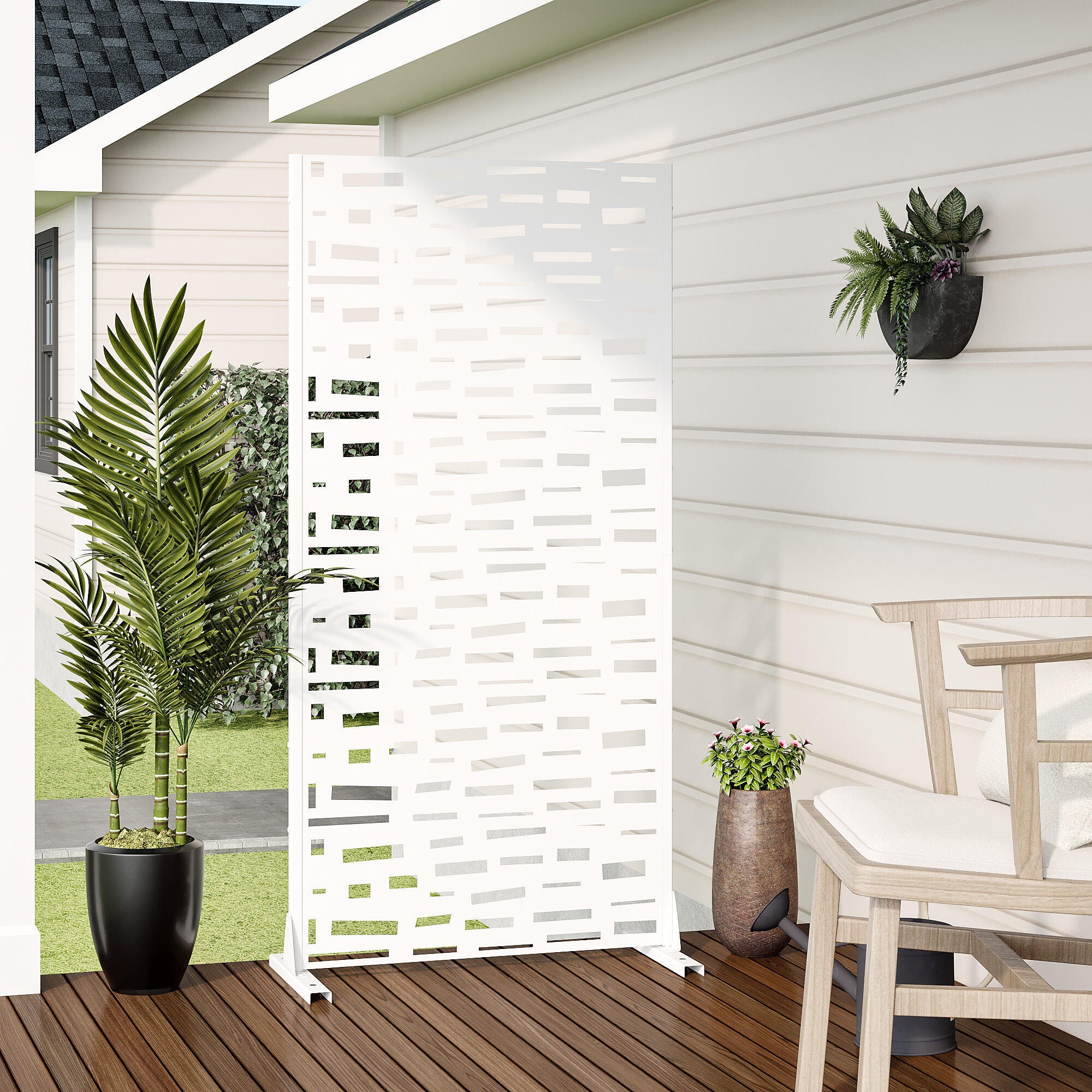 Dovelina Verano 72" Outdoor Abstract Pattern Privacy Screen, White, large