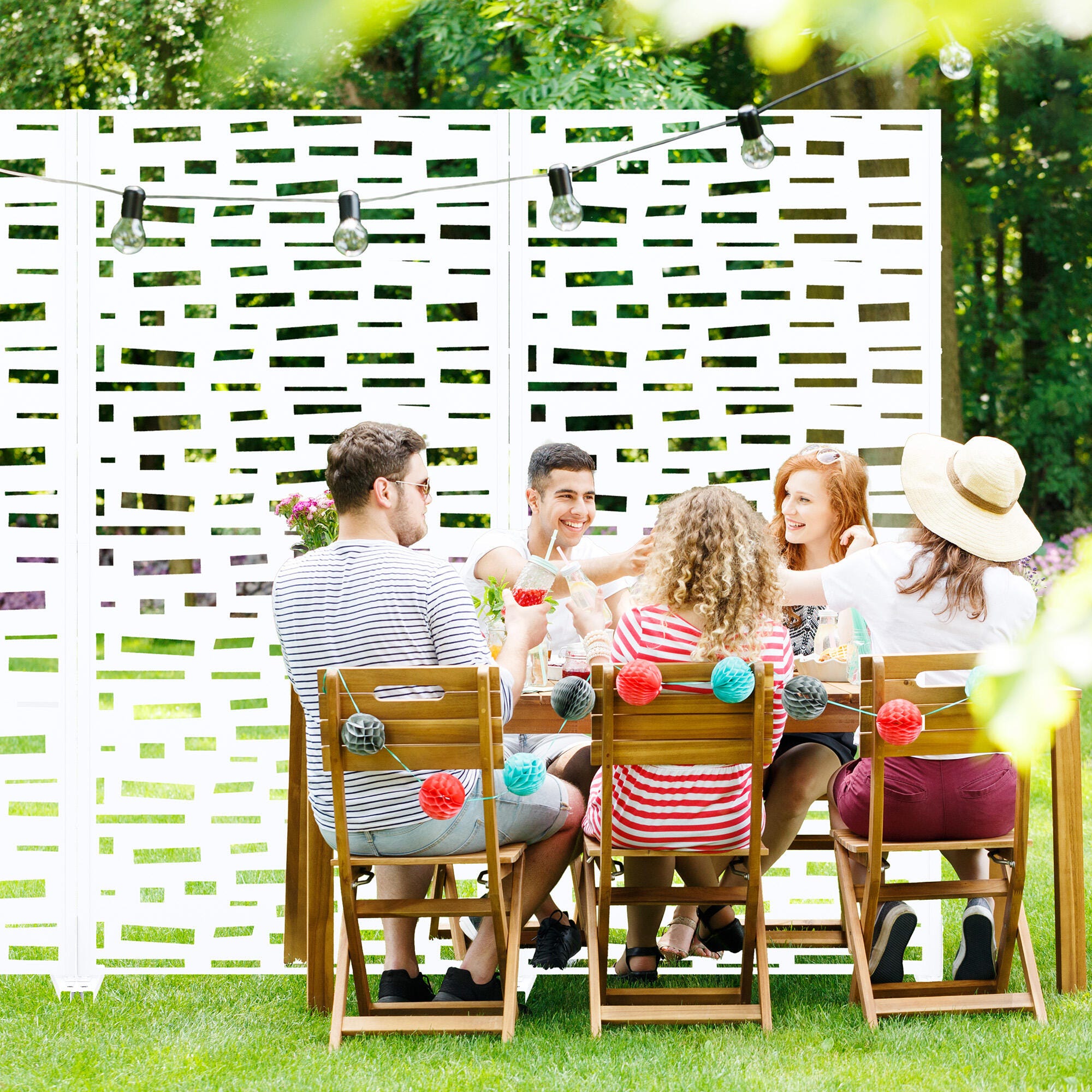 Dovelina Verano 72" Outdoor Abstract Pattern Privacy Screen, White, large
