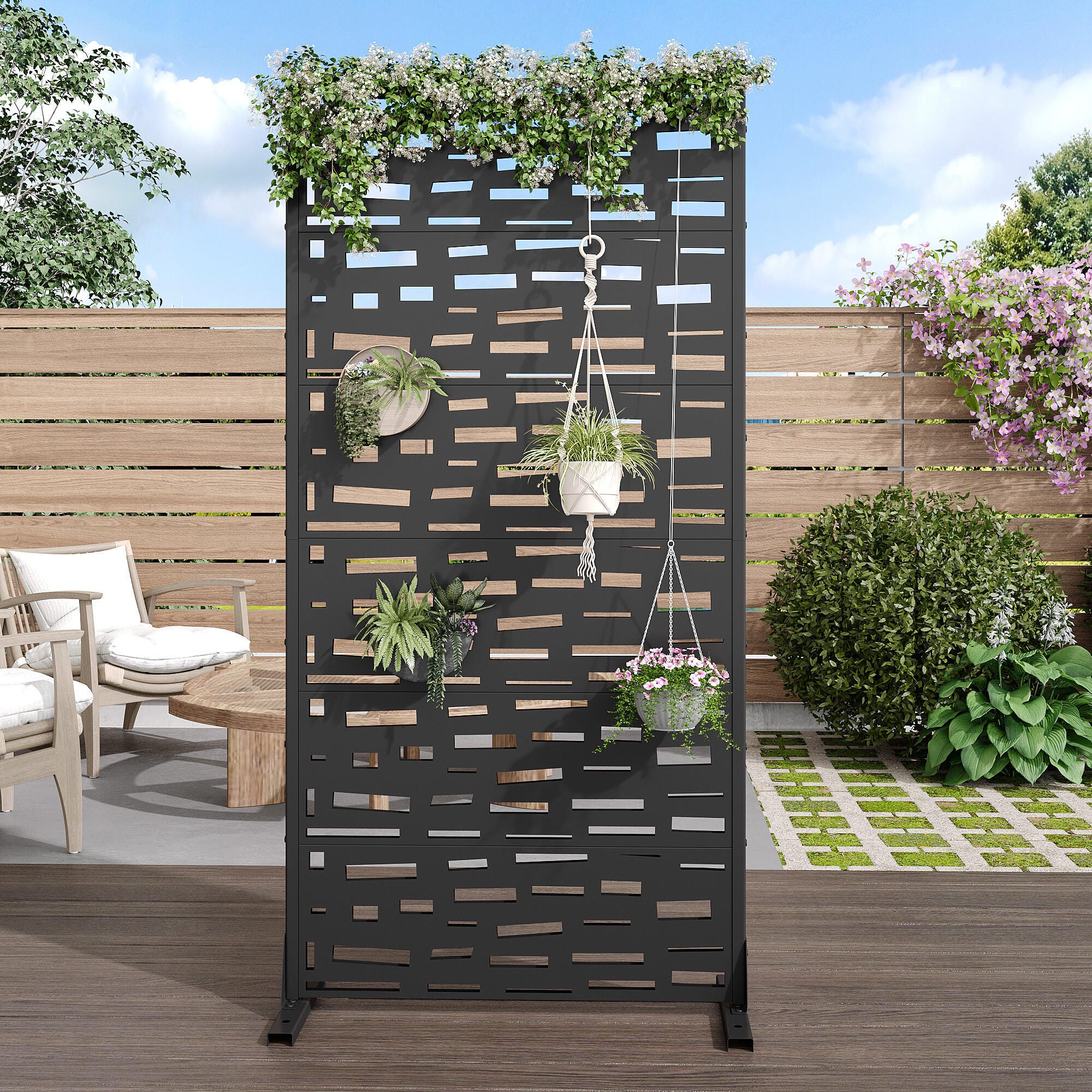 Dovelina Verano 72" Outdoor Abstract Pattern Privacy Screen, Black, large