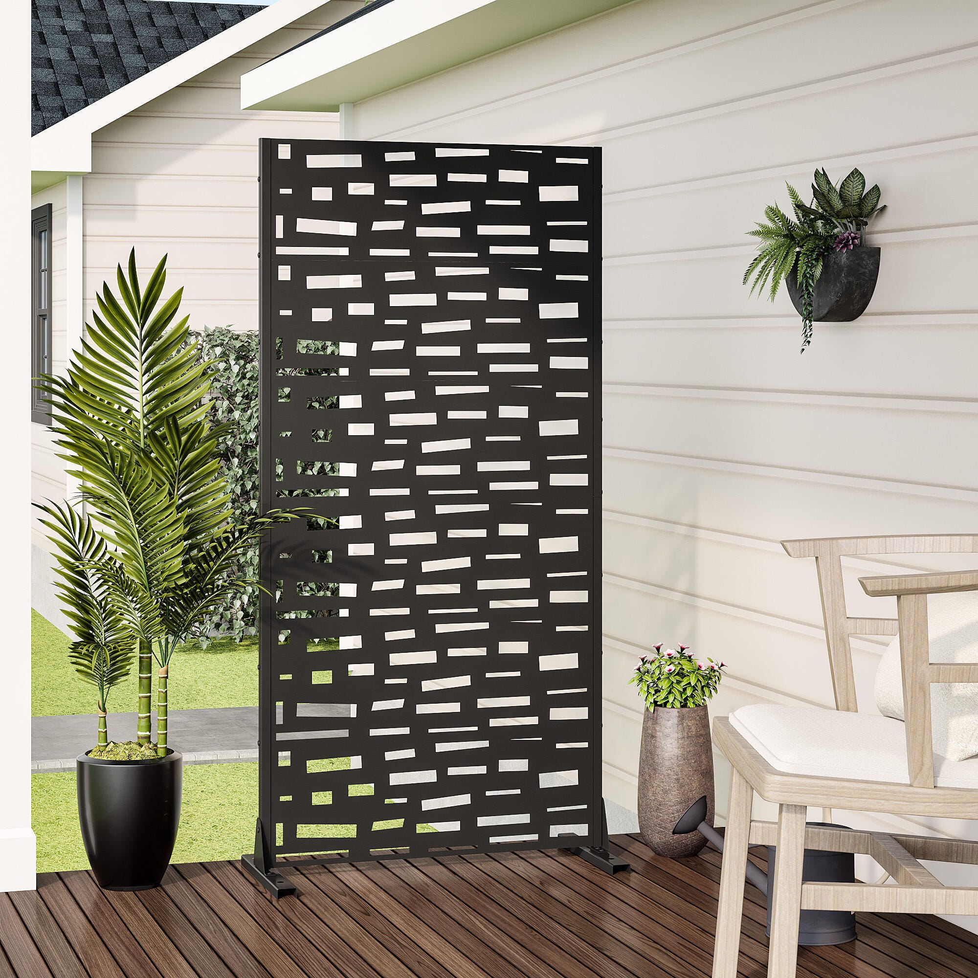 Dovelina Verano 72" Outdoor Abstract Pattern Privacy Screen, Black, large