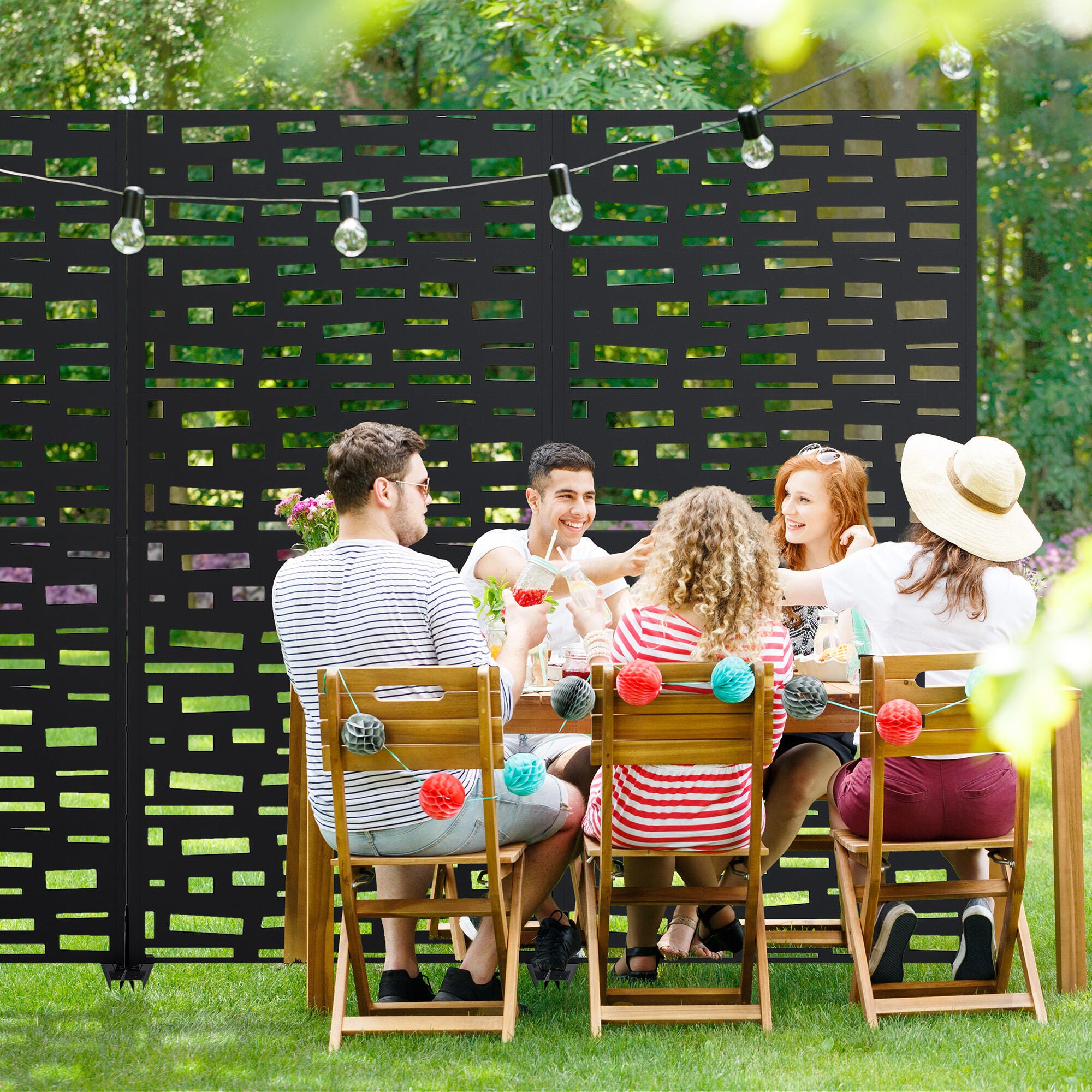 Dovelina Verano 72" Outdoor Abstract Pattern Privacy Screen, Black, large