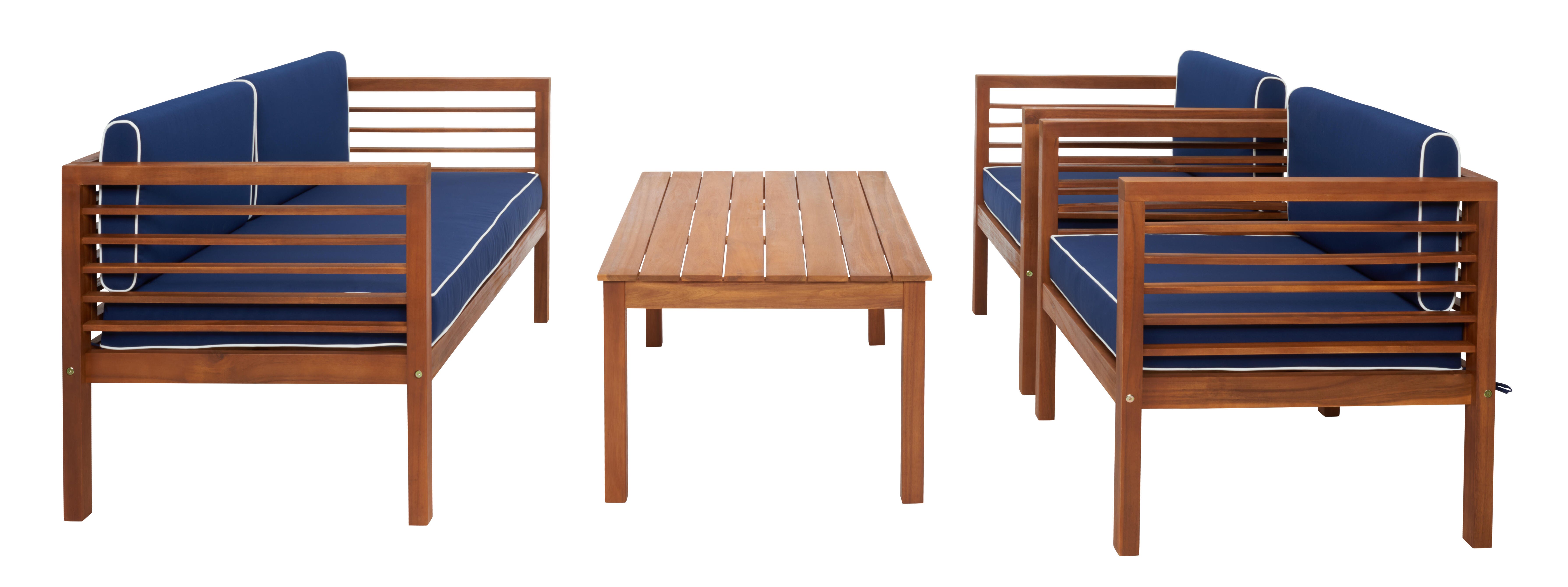 Safavieh Alda Outdoor Conversation Set, Natural/Navy, large