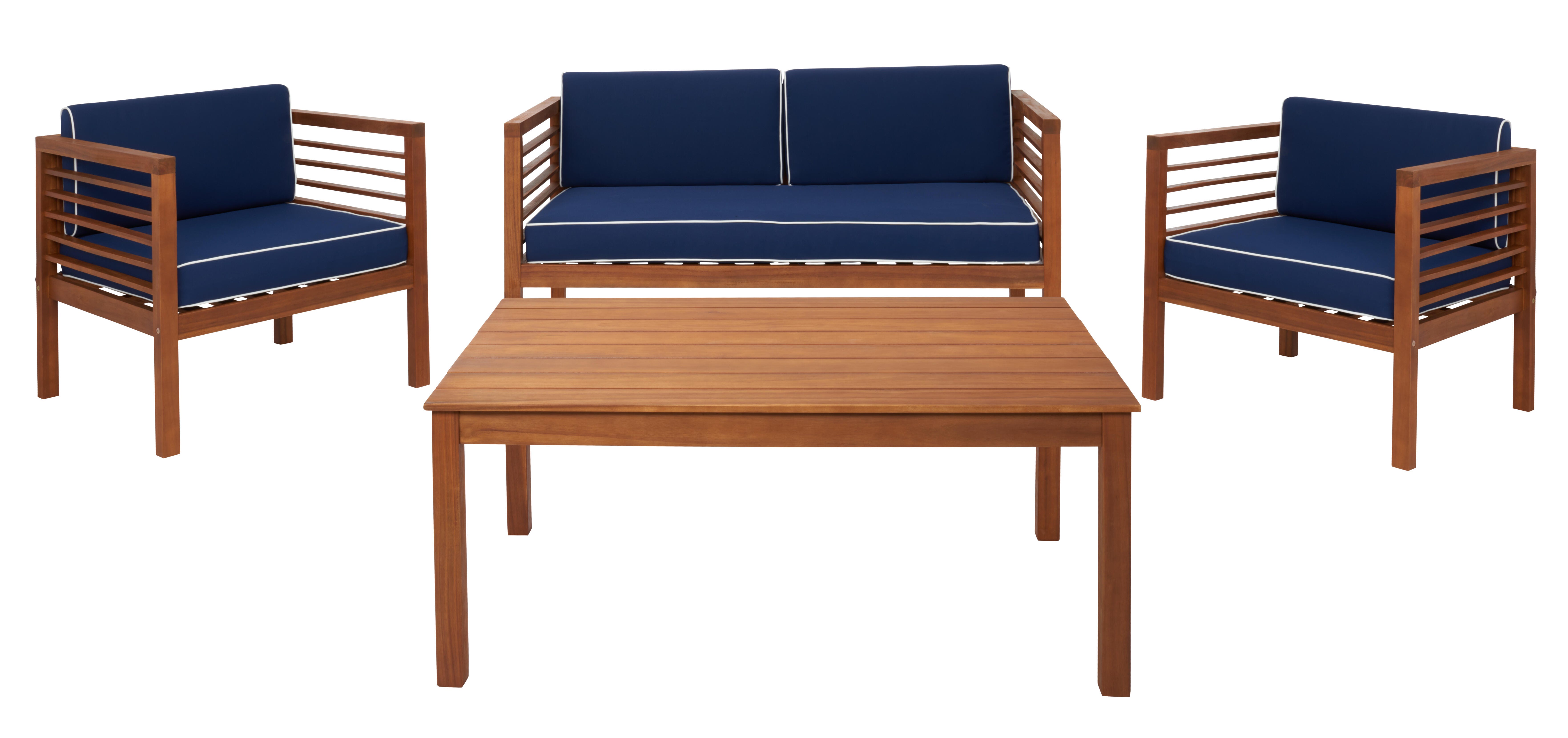 Safavieh Alda Outdoor Conversation Set, Natural/Navy, large
