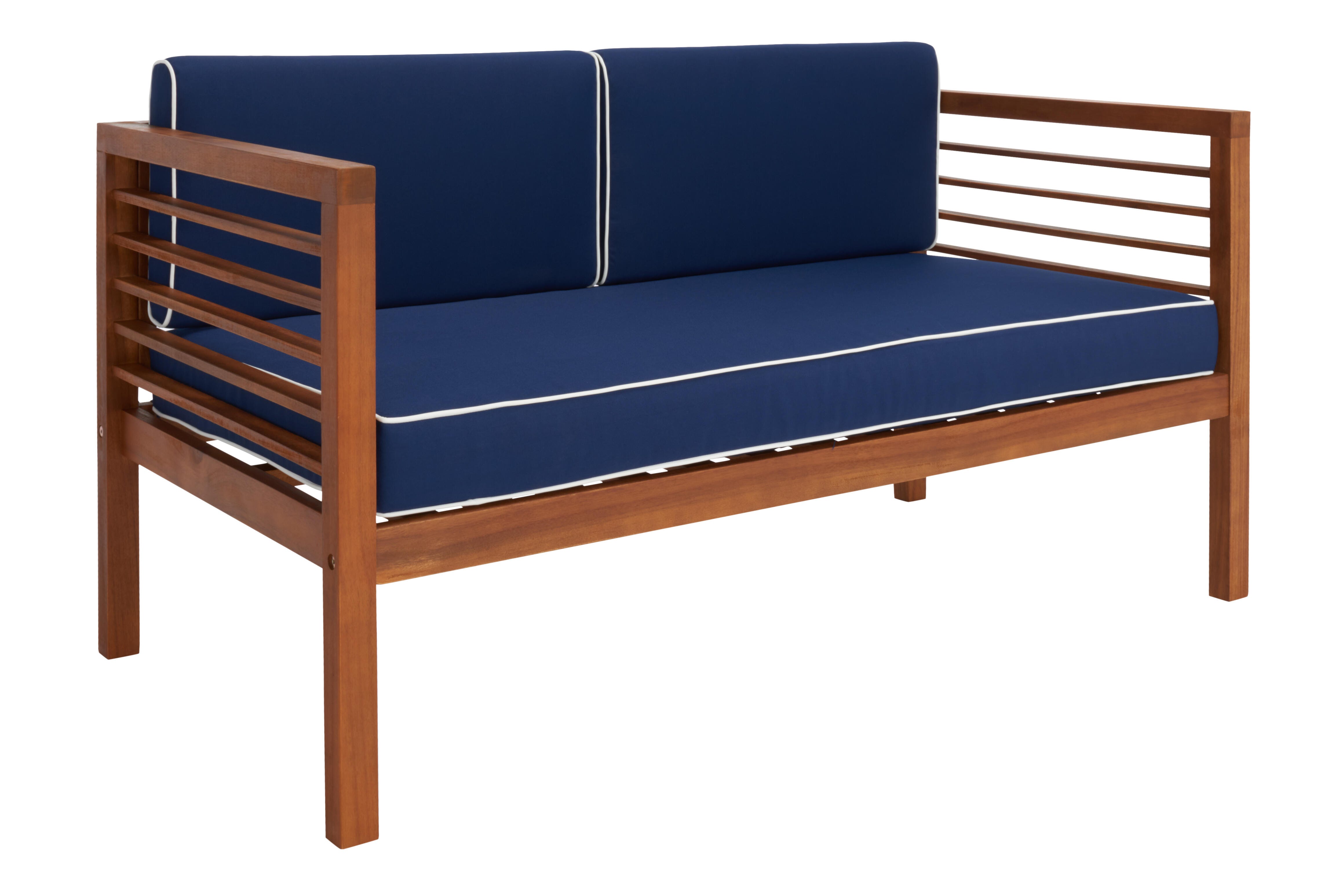 Safavieh Alda Outdoor Conversation Set, Natural/Navy, large