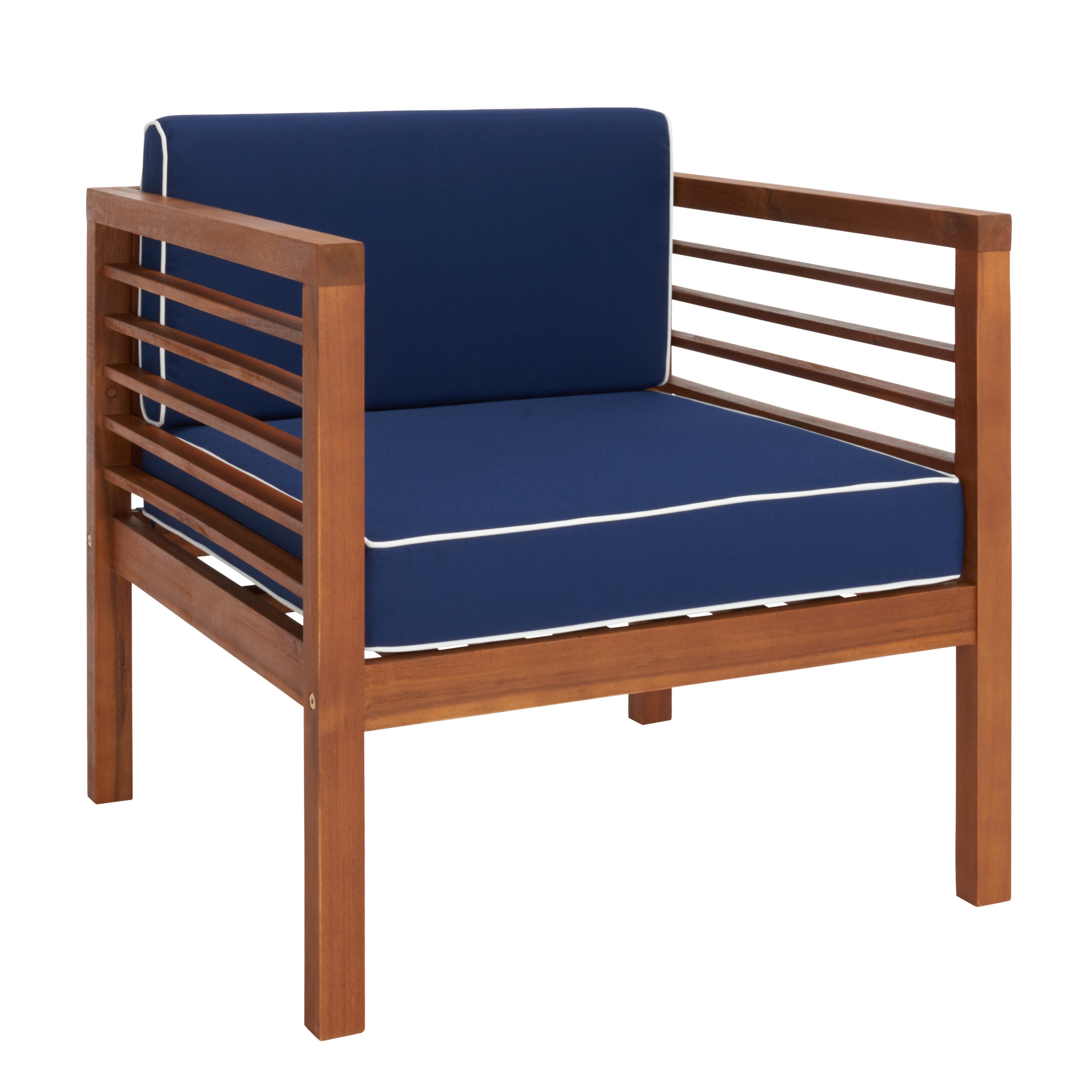 Safavieh Alda Outdoor Conversation Set, Natural/Navy, large